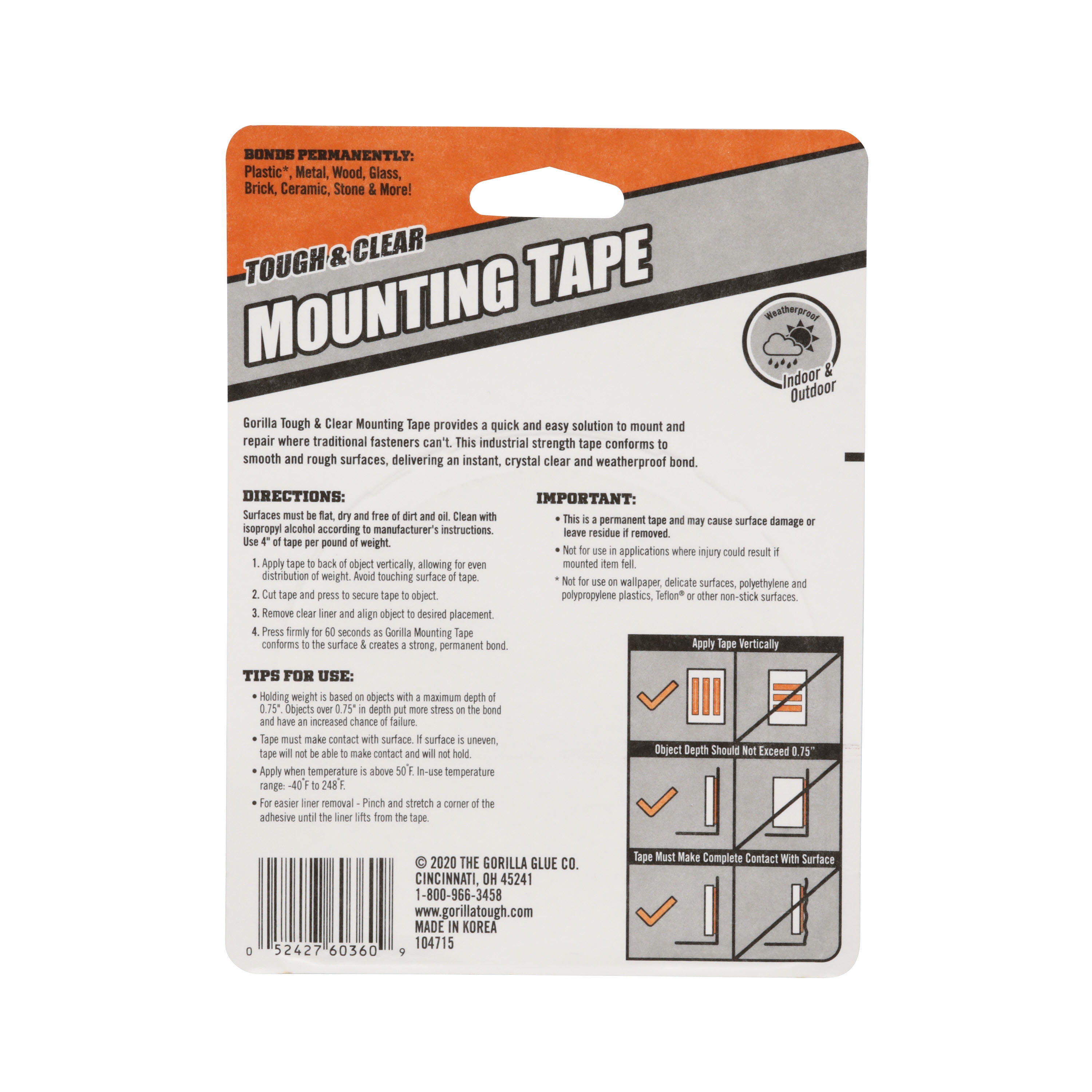 Gorilla Tough & Clear Double Sided Mounting Tape, Heavy-Duty Weatherproof Adhesive (Clear, 1 in x 150 in) saz0n
