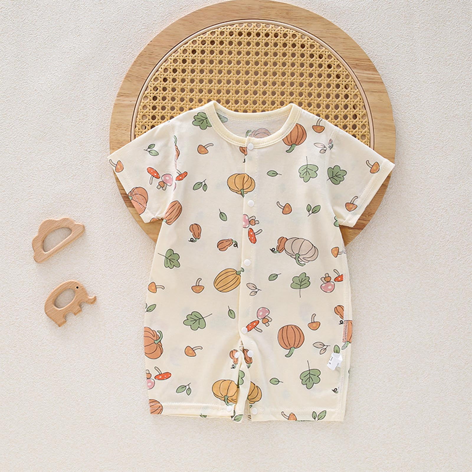 Bovxnpu Infant Baby Cotton Bodysuit Short Sleeve Breathable Summer Romper (Beige, 6 Months) n0pv3