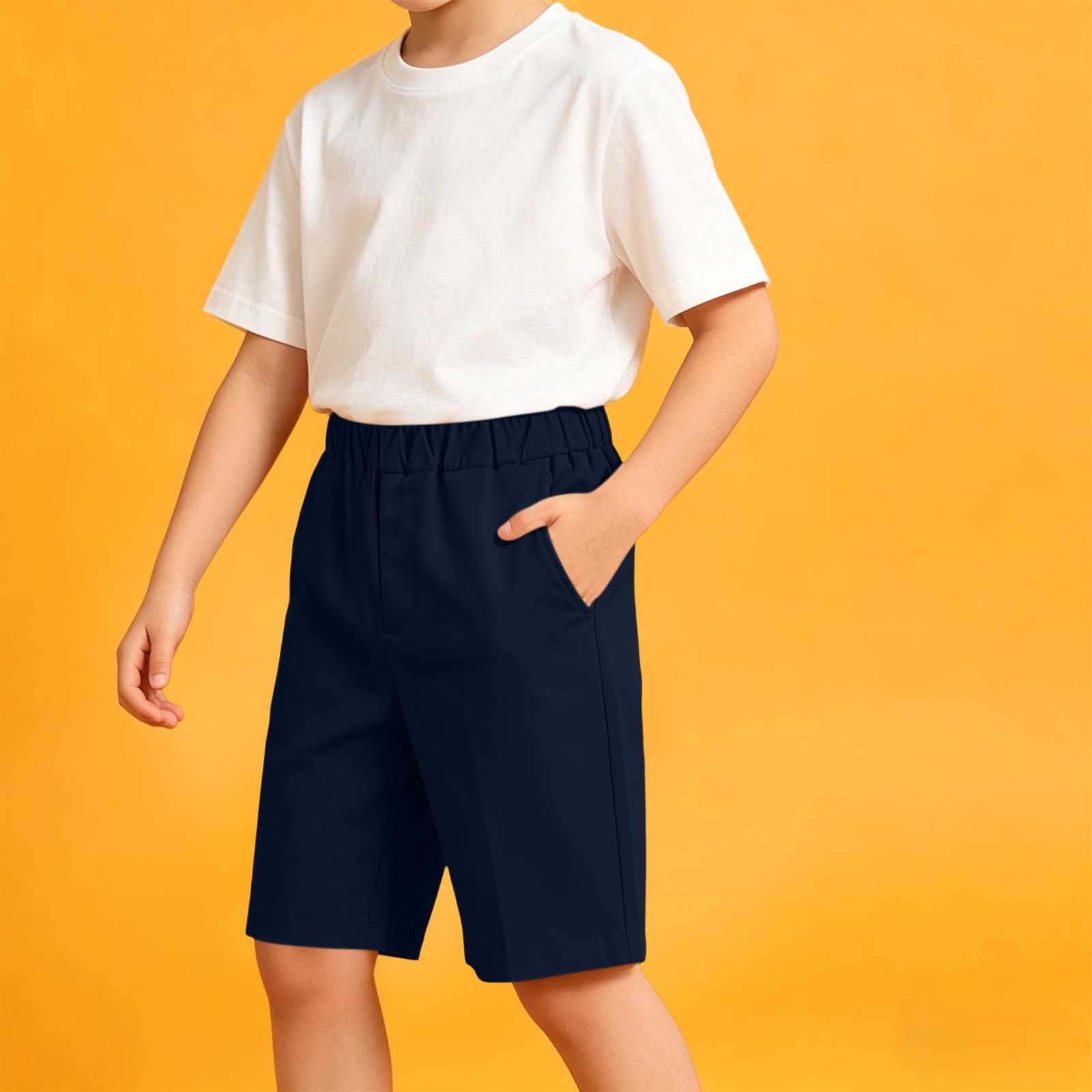 BXJX Boys Casual Shorts, Relaxed Fit Elastic Waist School Uniform Shorts (Navy, 14/16T) ejhe0