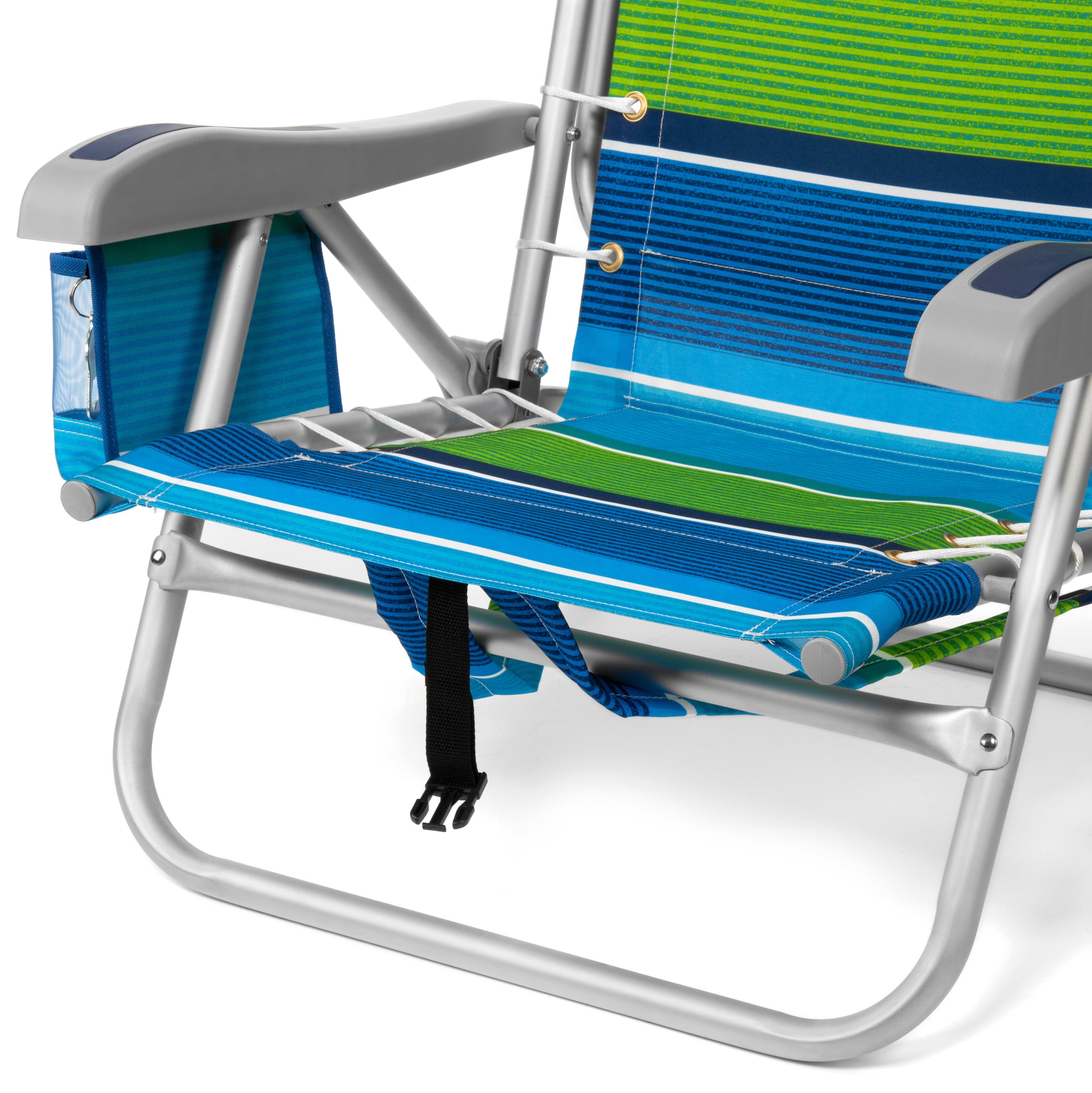 Homevative Cooler+ Folding Backpack Beach Chair, 5-Position Reclining Outdoor Seat with Storage (Blue) mds1g