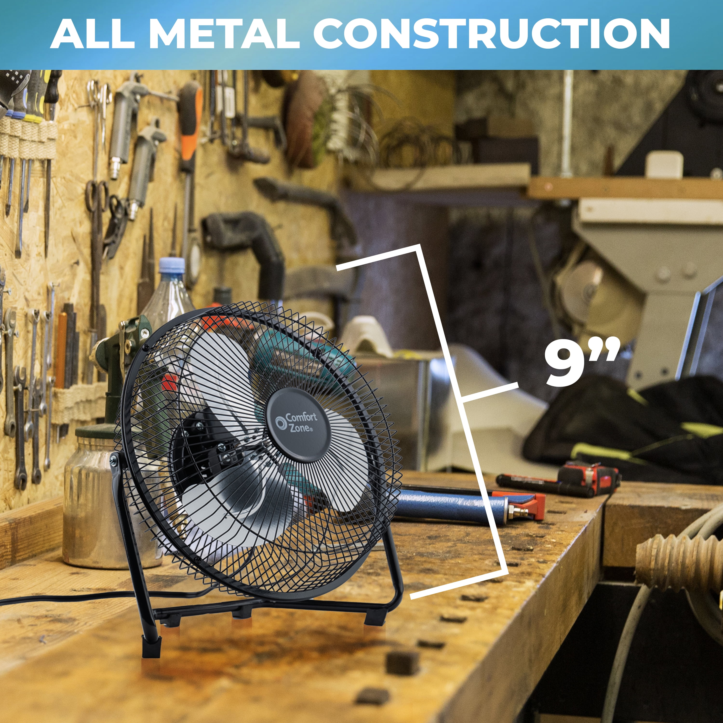 Comfort Zone 9 in. Cradle Floor Fan, 3-Speed Electric Air Circulator with Adjustable Tilt (Black, 11.4 in. Height) 4mppg