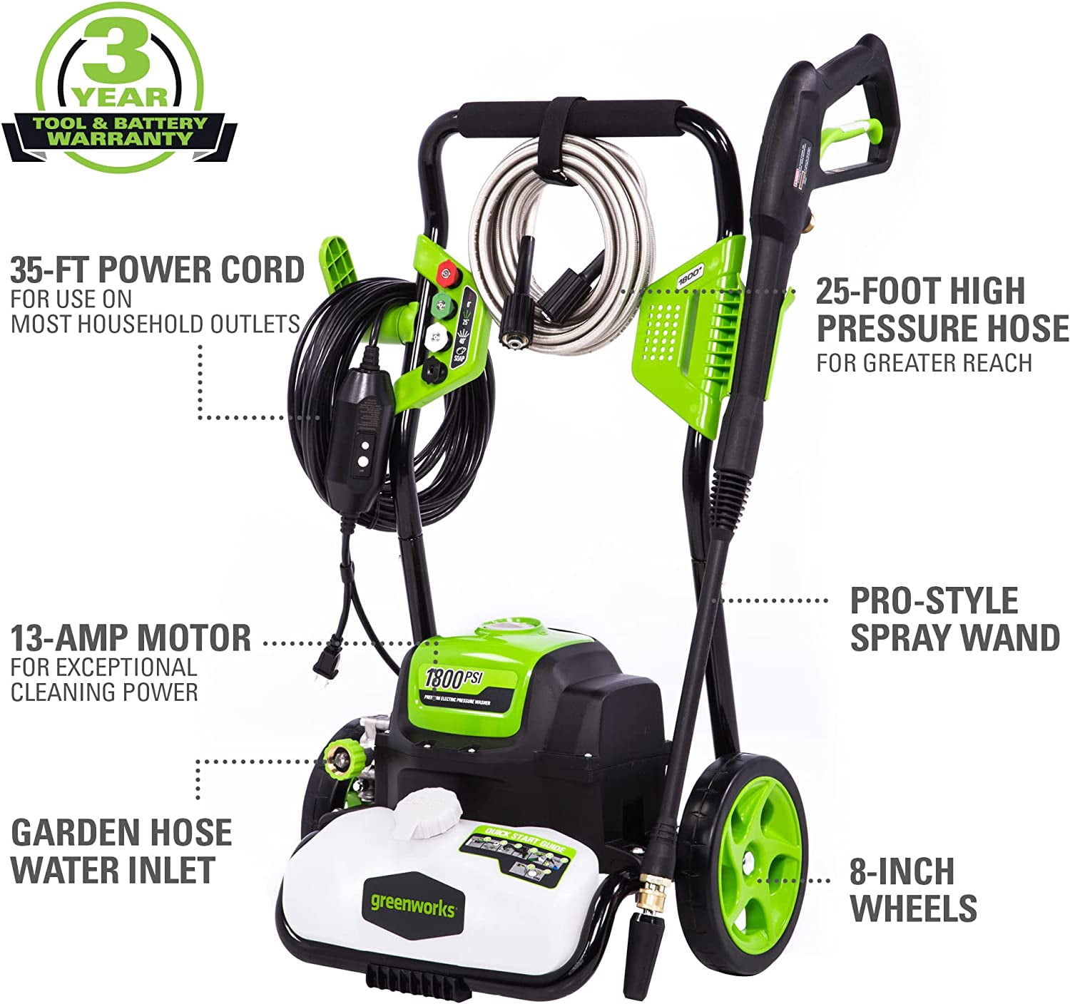 Greenworks 1800 PSI Electric Pressure Washer (1.2 GPM, 13-Amp Motor) zqej6