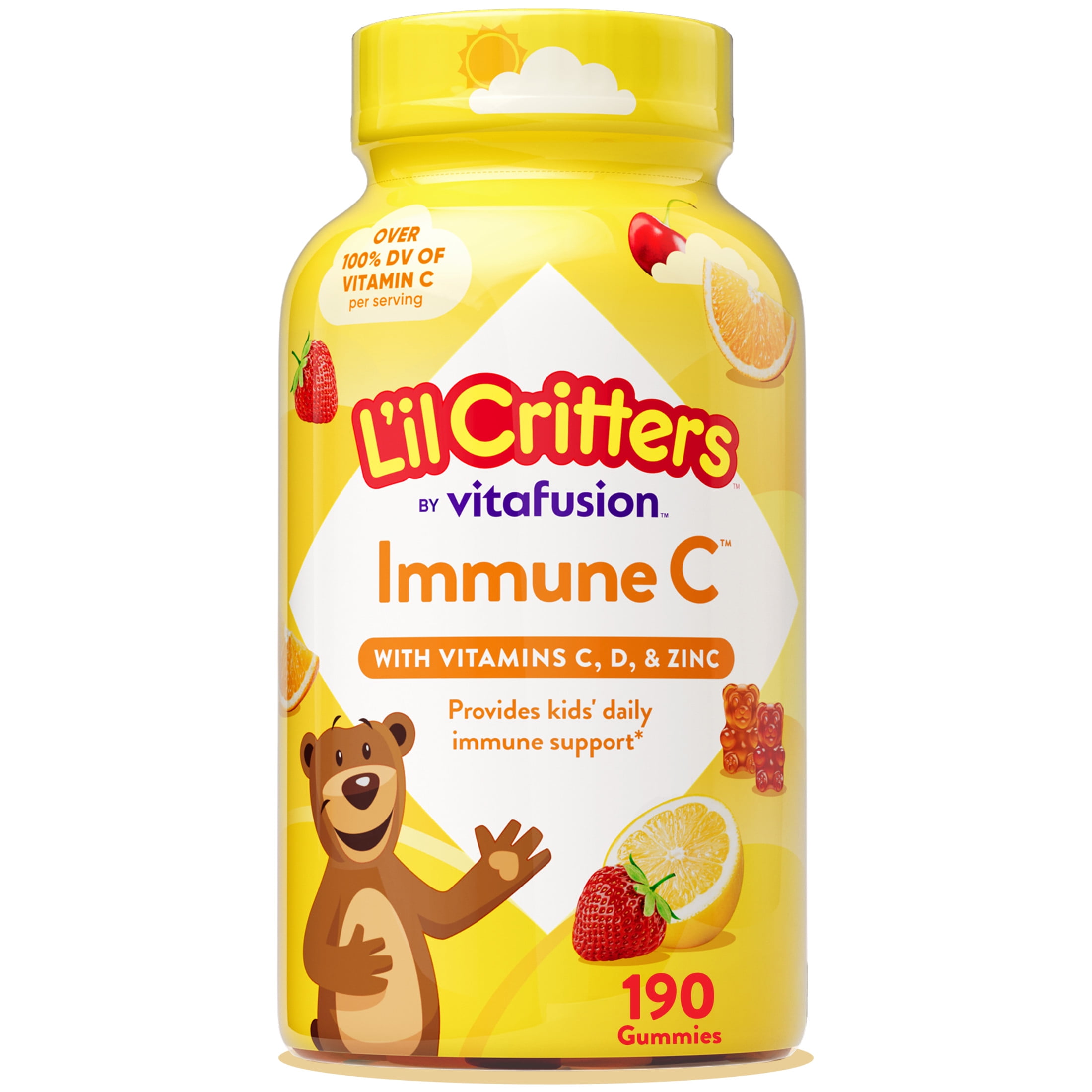 L'il Critters Immune C Kids Gummy Vitamins Supplement with Zinc and Vitamin D (Fruit Flavored, 190 Count) ioqig