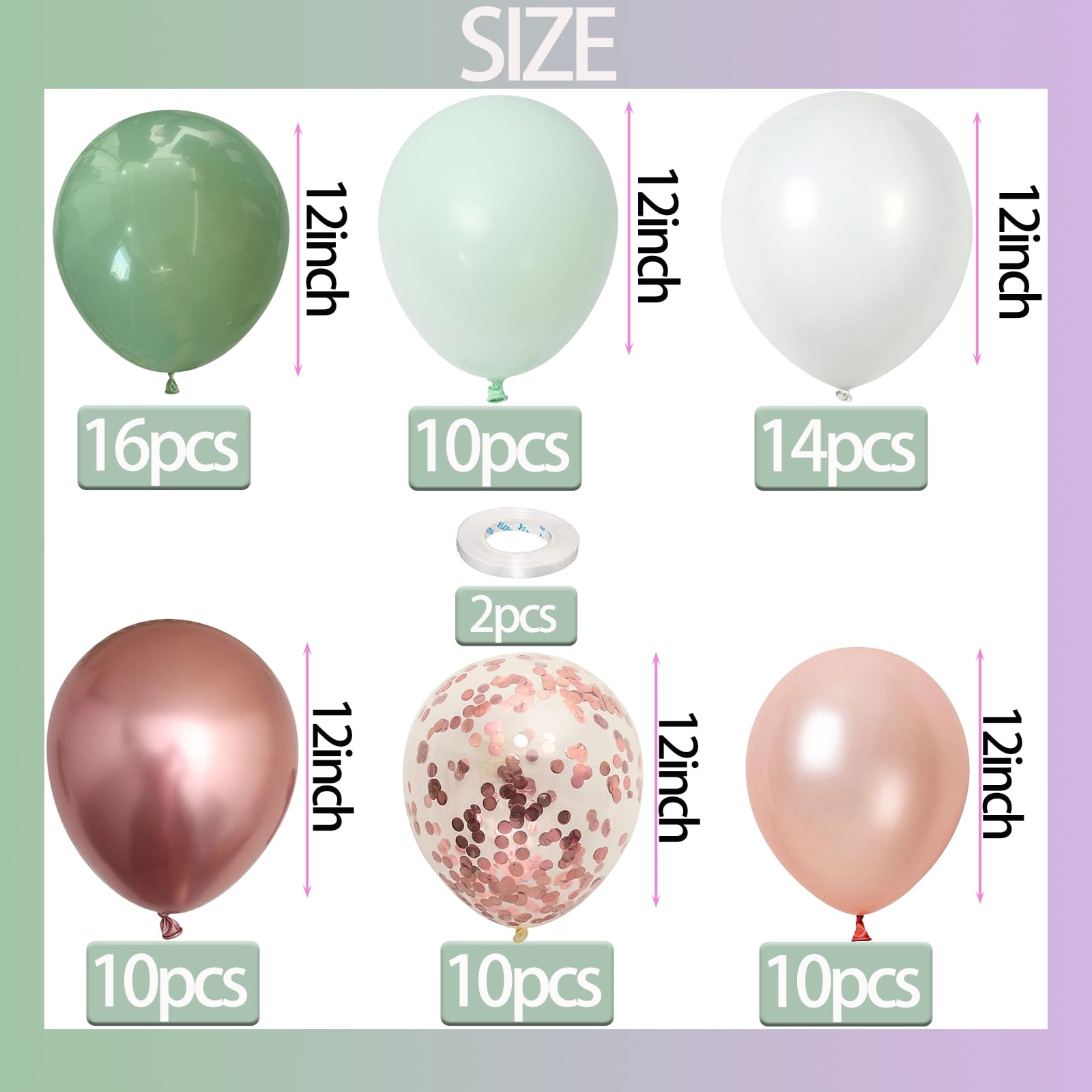 Qiameng Sage Green and Metallic Rose Gold Balloon Arch Kit (70 Pieces, 12 in) o5p5k