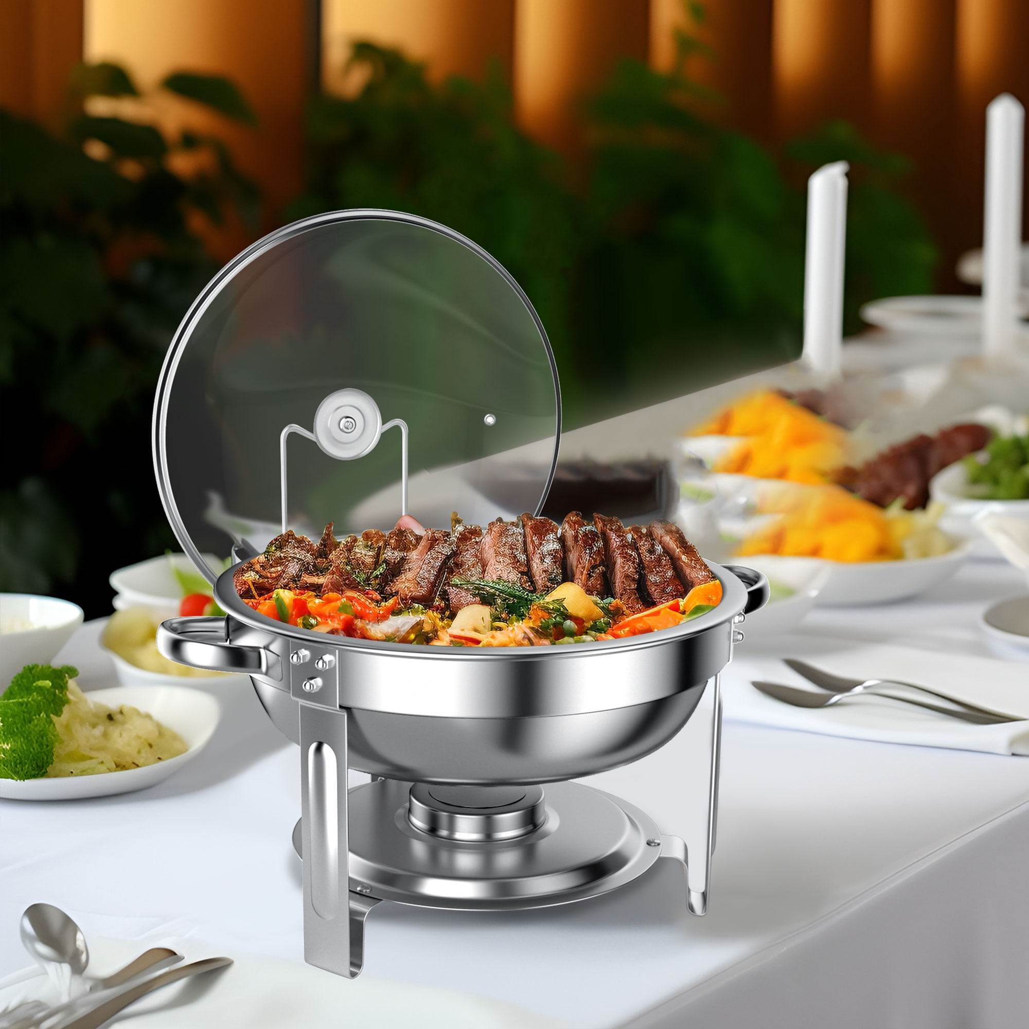 TINANA Stainless Steel Chafing Dish Buffet Set with Glass Lid and Lid Holder (Silver, 5 qt, 4 Pack) hxdin