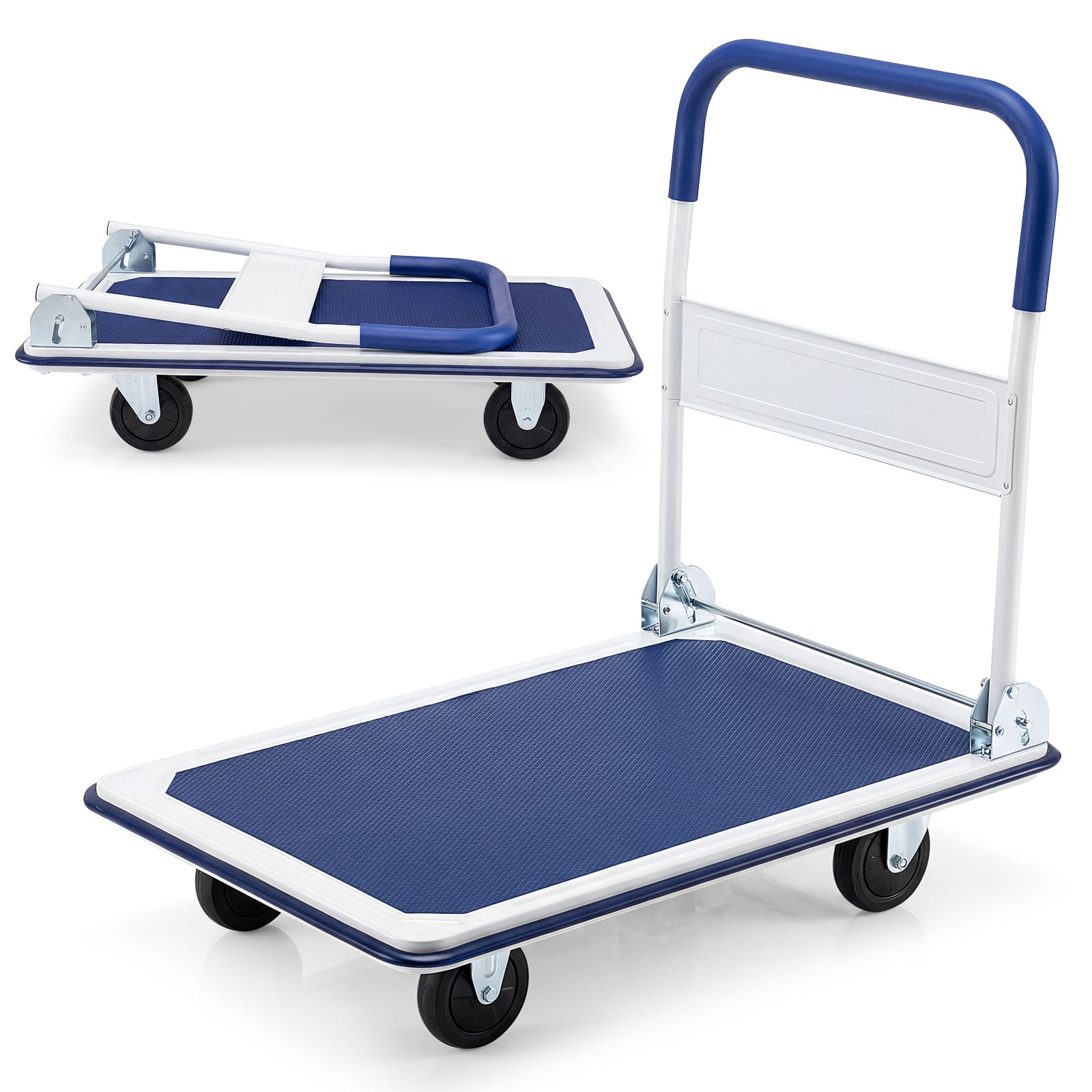 Costway Heavy-Duty Platform Cart Dolly with Folding Handle (Blue, 660 lb) 7f1bs