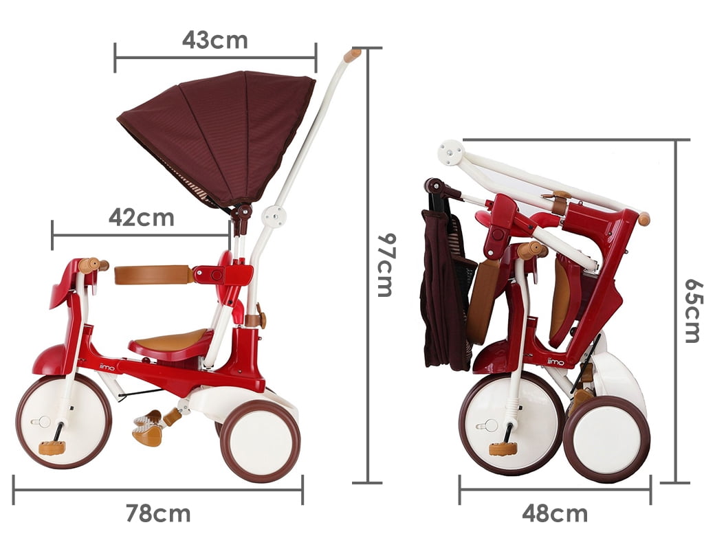 iimo 3-in-1 Foldable Tricycle with Canopy (Eternity Red, 19 in Folded Height) rqdtw