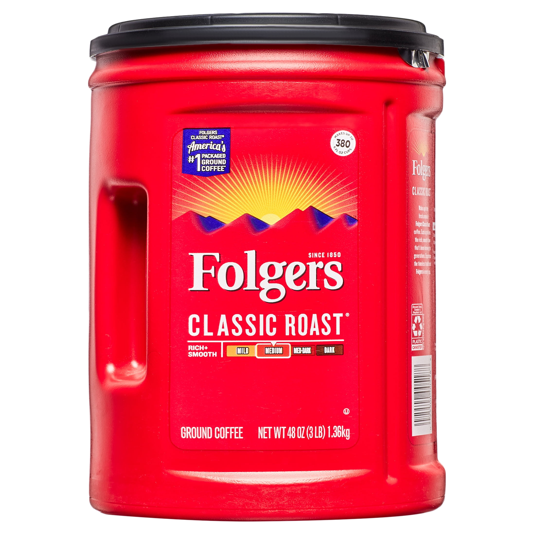 Folgers Classic Roast Ground Coffee, Medium Roast, Smooth Flavor (48 oz) a1q3n