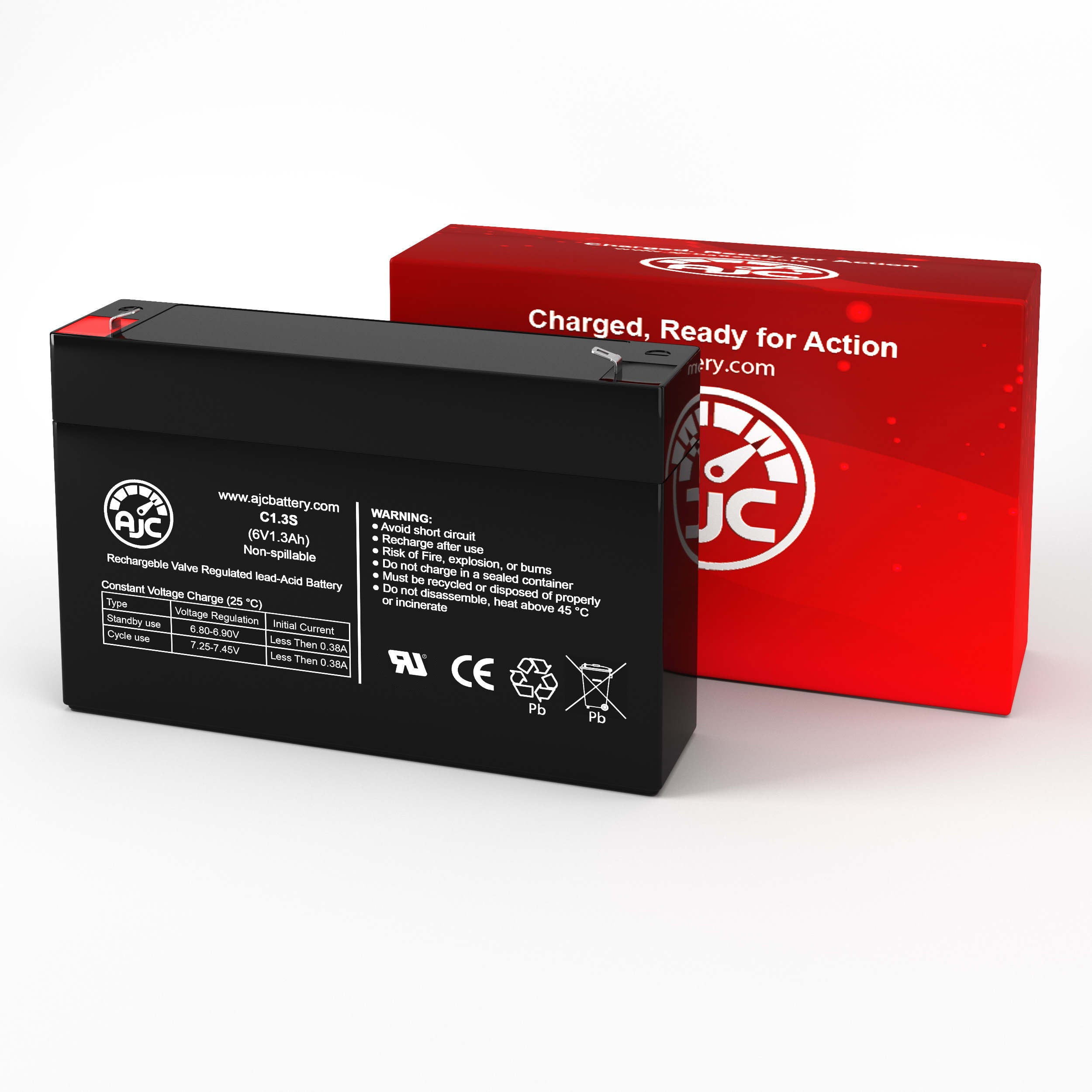 AJC Replacement for Portalac PE126R 6V 1.3Ah Emergency Light Battery (6V, 1.3Ah) 9m29z