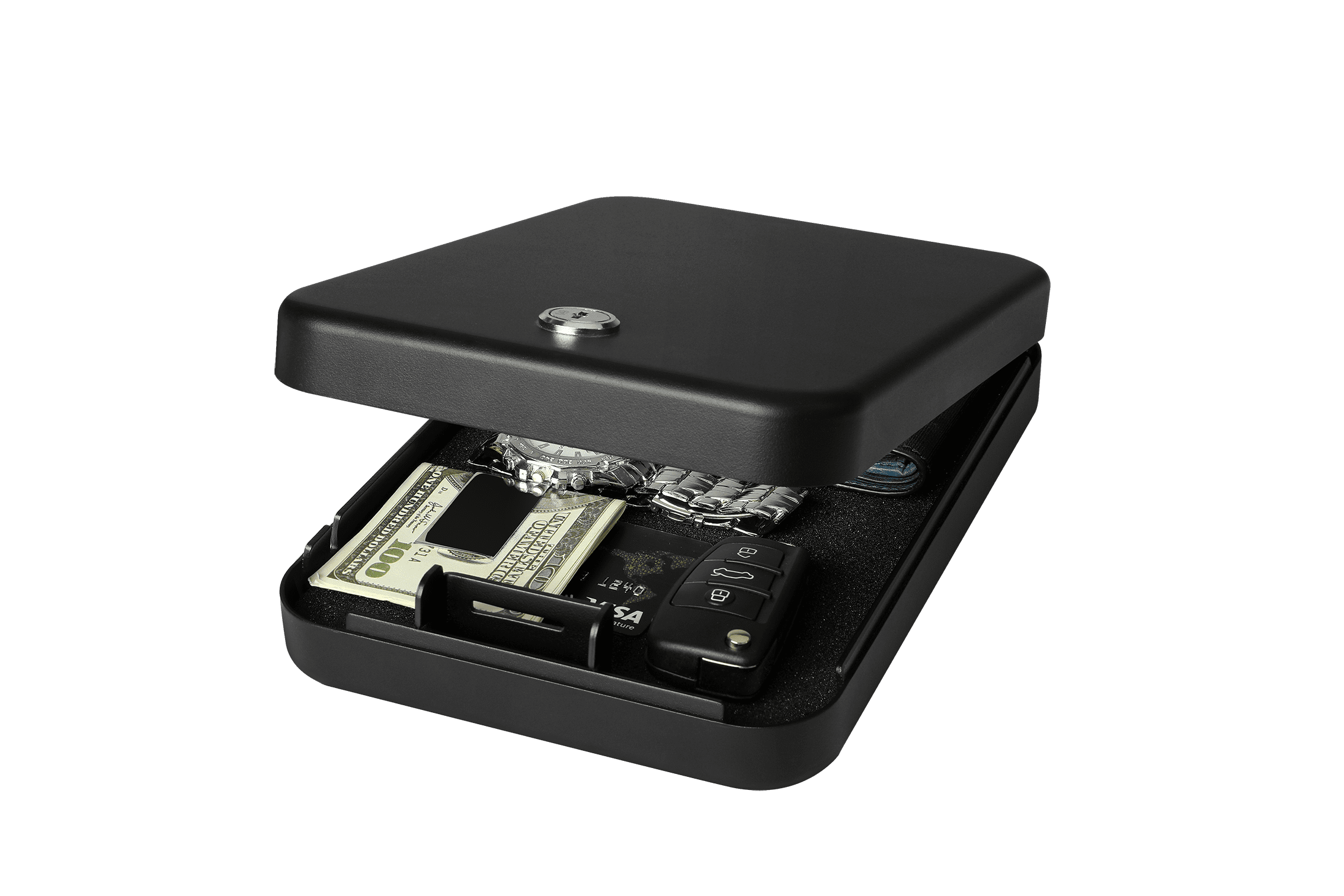 Fortress Portable Security Safe with Key Lock and Steel Cable (Black, 3.3 lb) 6vpj2