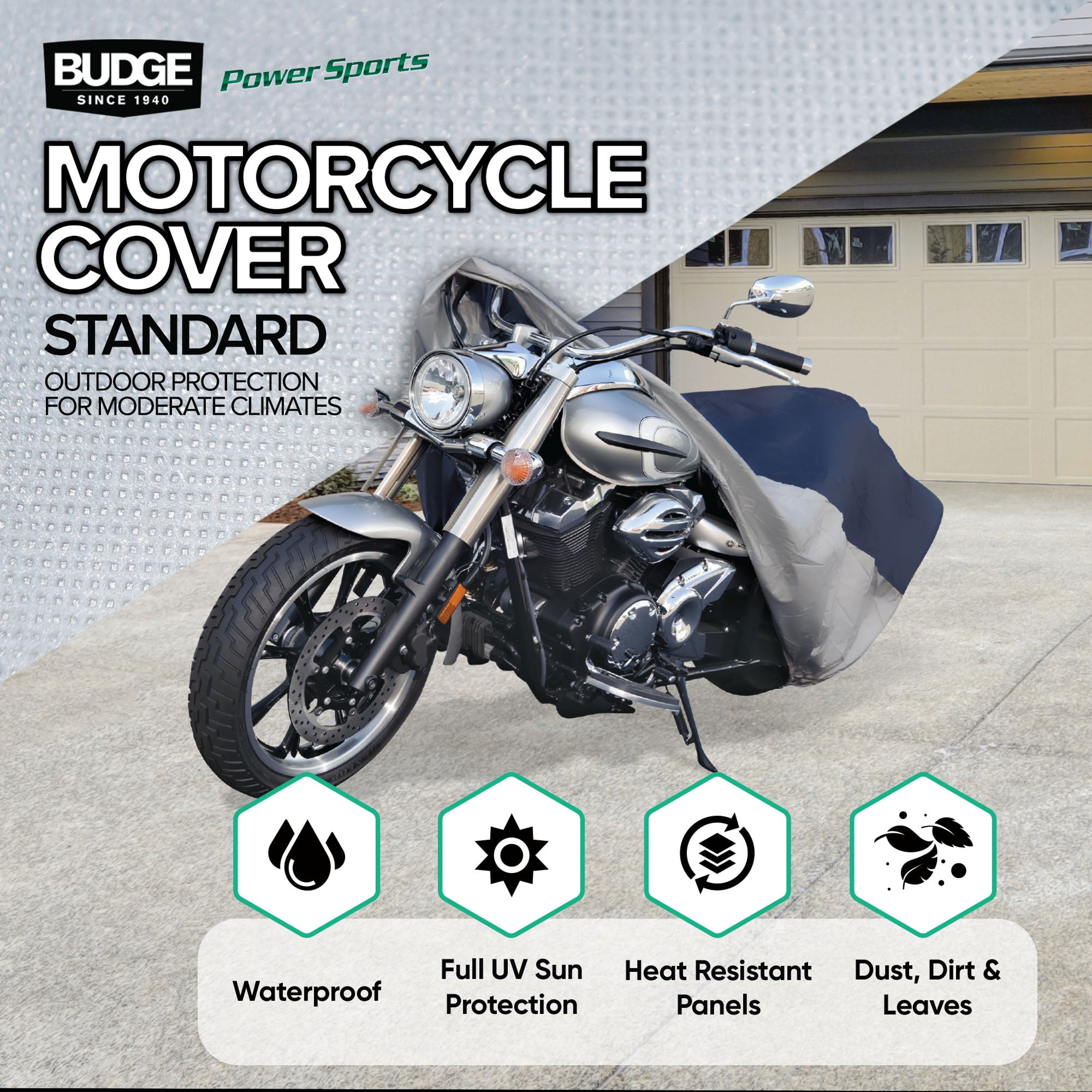 Budge Standard Motorcycle Cover, UV & Water Resistant Outdoor Protection (Blue & Silver, Size 2) dl1lk