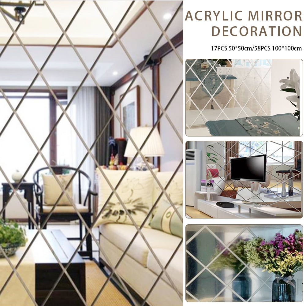 ODOMY 58 PCS 3D Mirror Wall Sticker DIY Mural Decal (Silver, 58 Pieces) 55caw