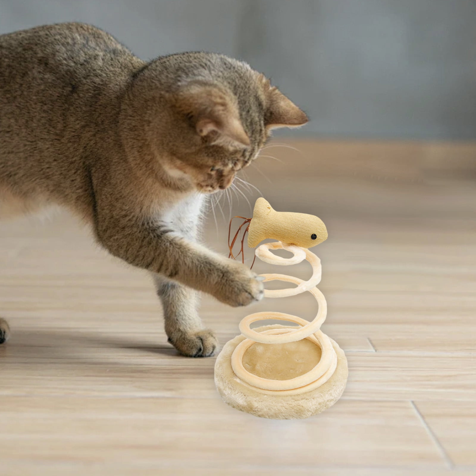 Tarmeek Interactive Cat Toy with Rotating Track and Detachable Feather (Beige, 12 in) dszy2 - Image 6