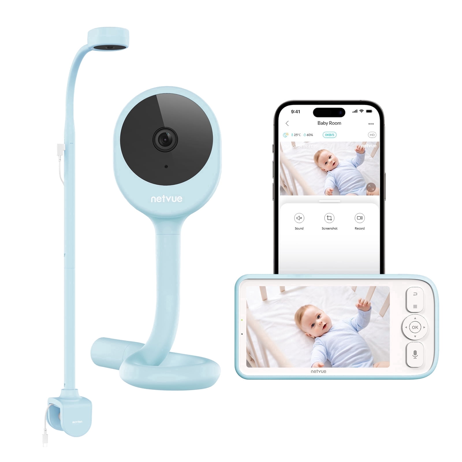 Netvue Baby Monitor with Camera and Audio (1080P HD, 5 in Display, Two-Way Talk) vak8b