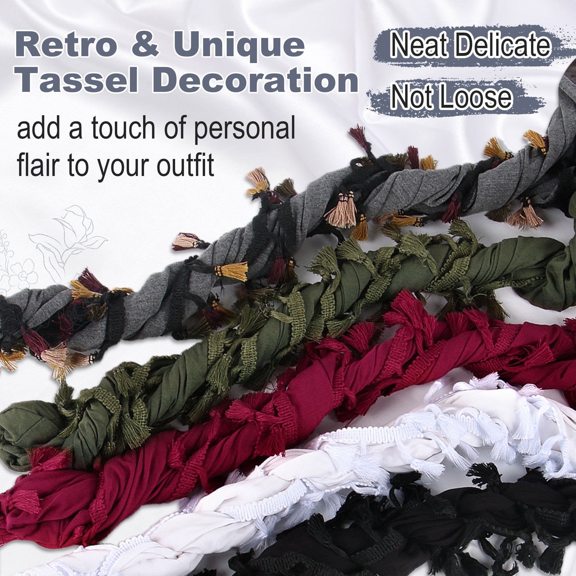 Ababalaya Adjustable Satin Lined Halo Turban Head Wrap with Tassel Tie (Black, 21.2-24.4 in) 5qf6m