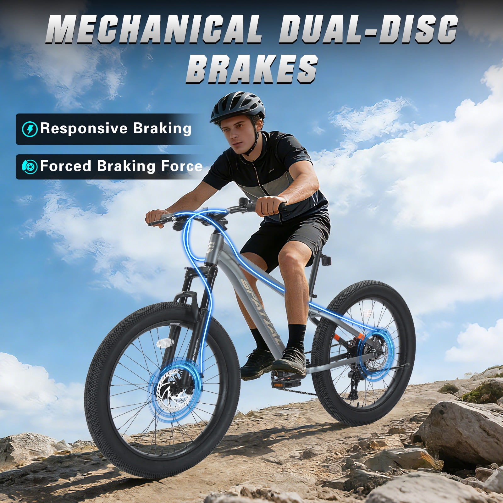 SPATIAL Pro Mountain Bike, All-Terrain Fat Tire Bicycle for Adults and Teens (Grey, 24 in) 3d243