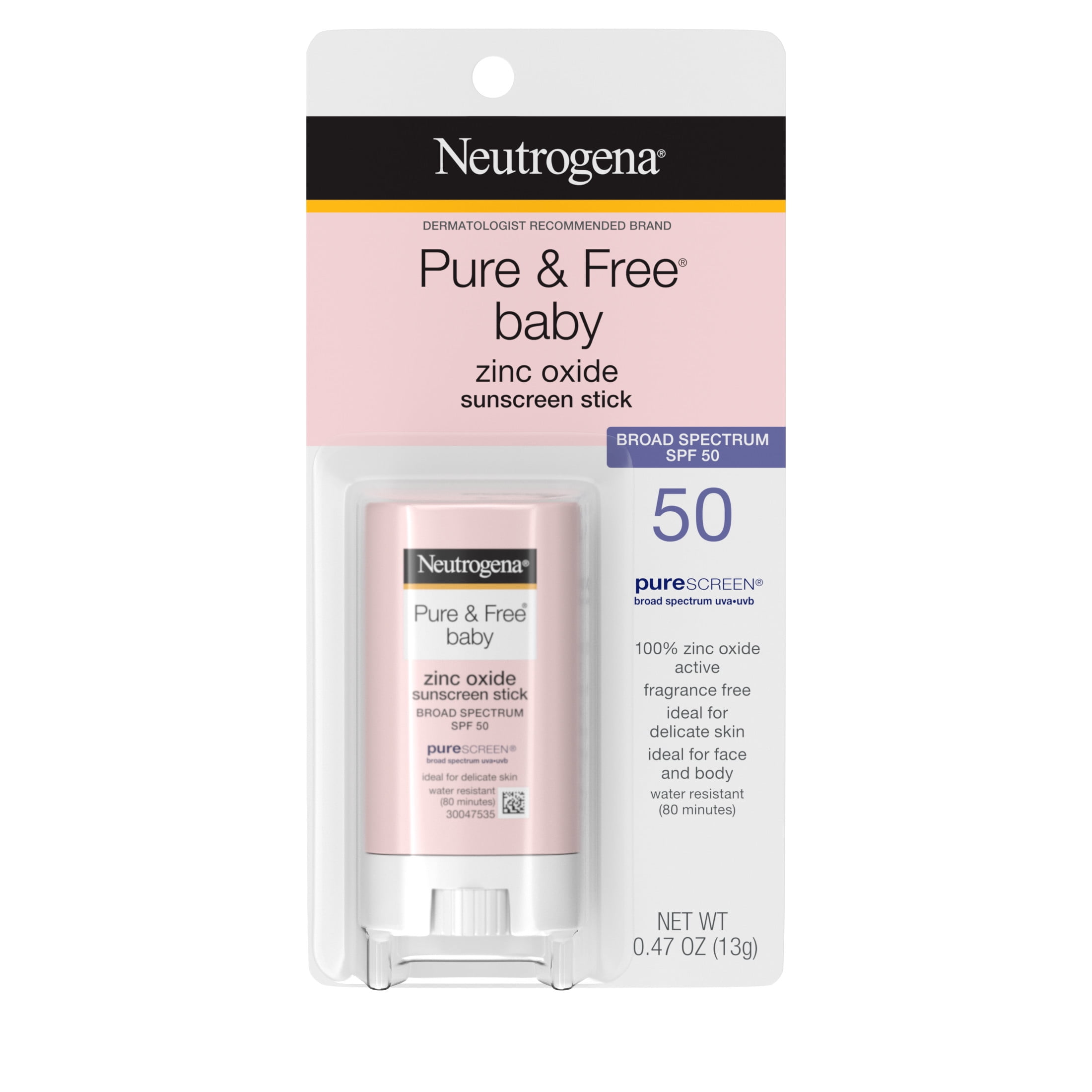 Neutrogena Pure & Free Baby Mineral Sunscreen Stick, Broad Spectrum SPF 50 (0.47 oz) o0gnv