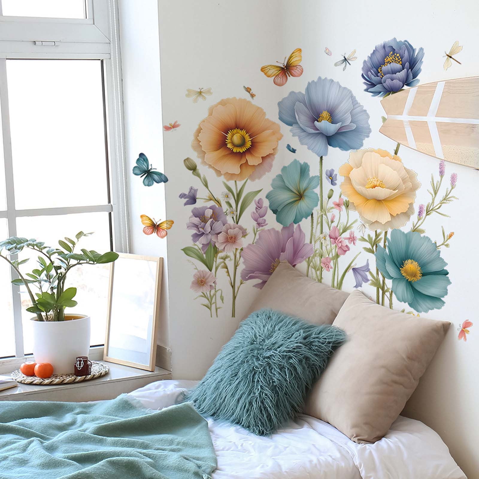 Hometravel Painted Flowers Wall Decals, Removable Vinyl Wall Art Stickers for Home Decor (Multicolor, 24 in x 36 in) s7exg