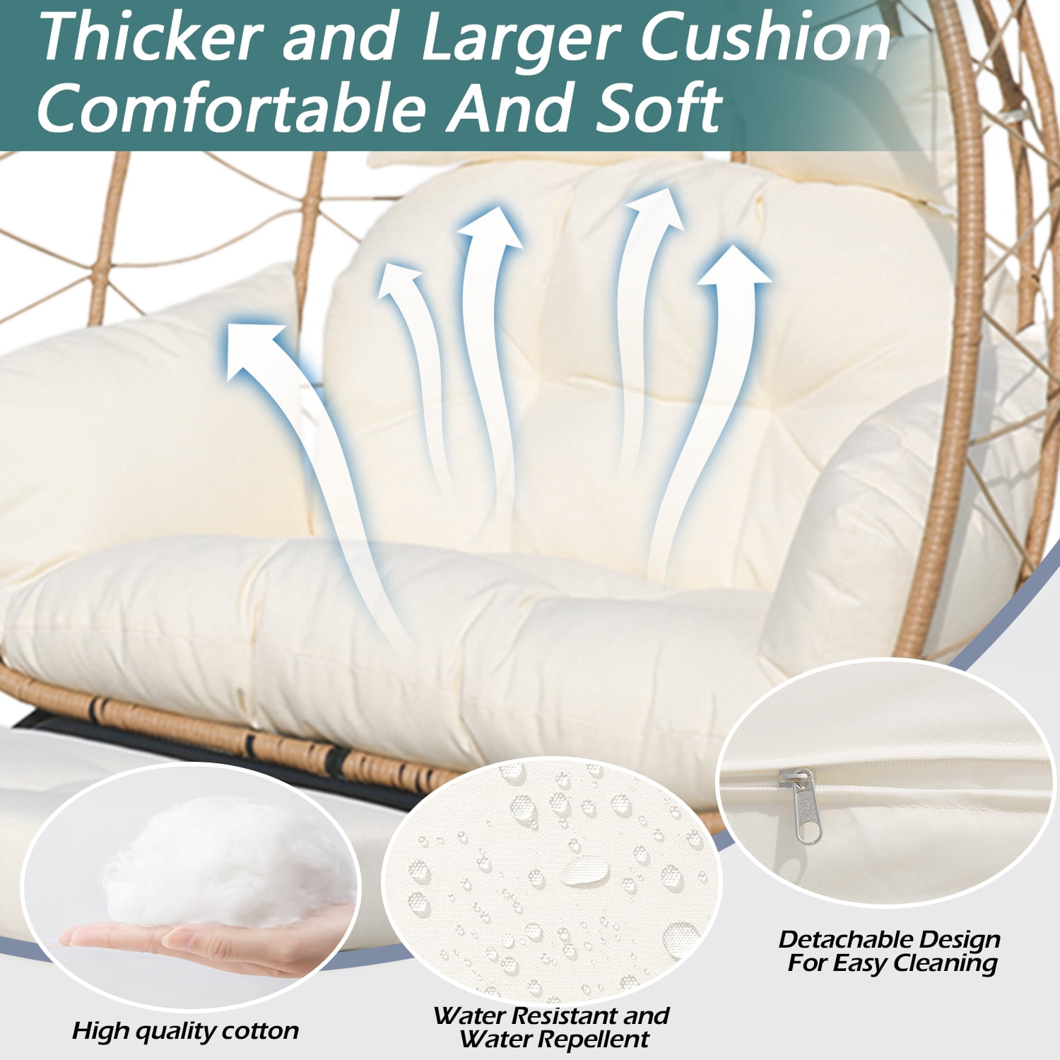 FKS LIFE Egg Basket Chair with Ottoman and Cushion (Yellow, 680 lb Capacity) bjpv7