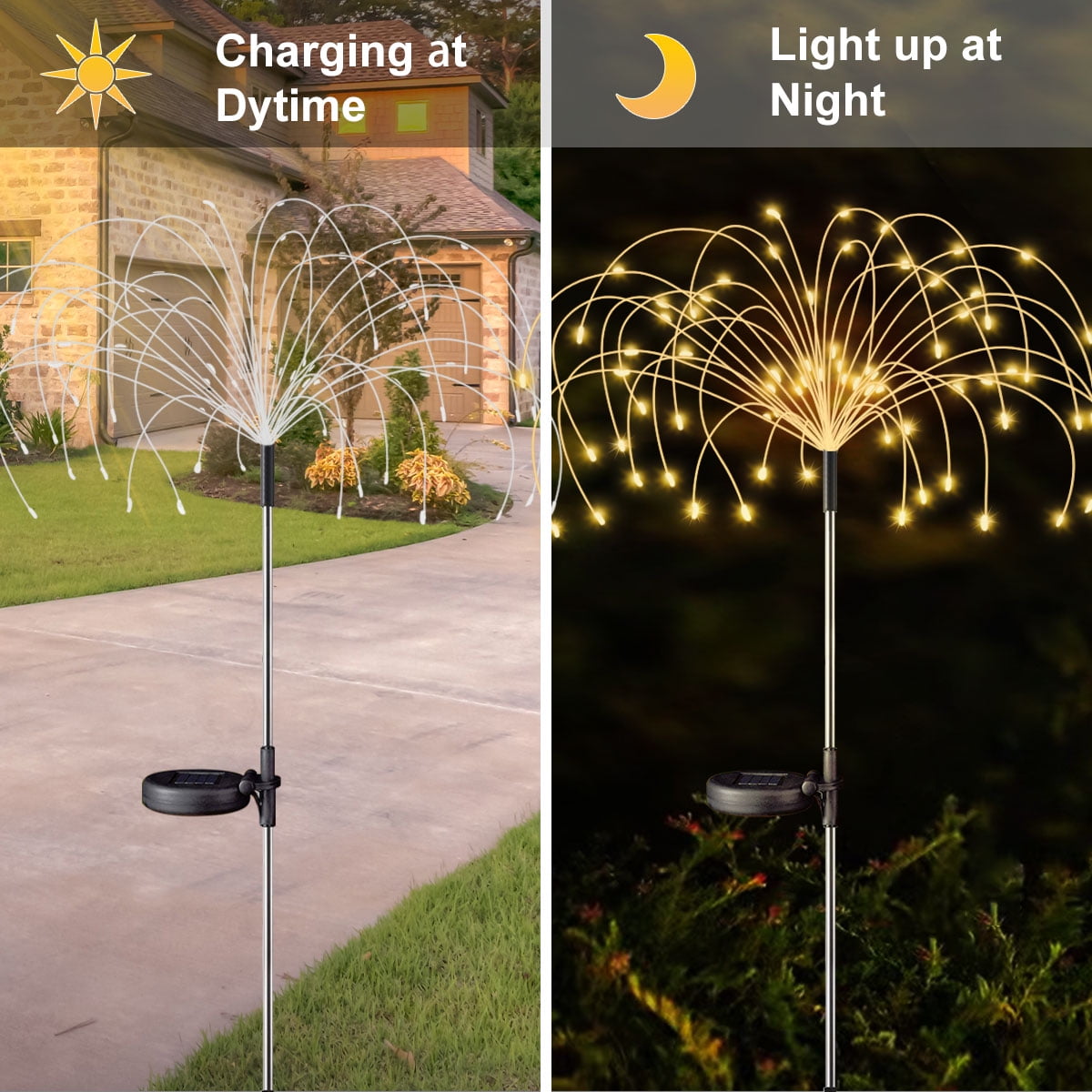 Rirool Solar Firework Lights Outdoor LED Garden Decor (Warm White, 2 Pack) p95if