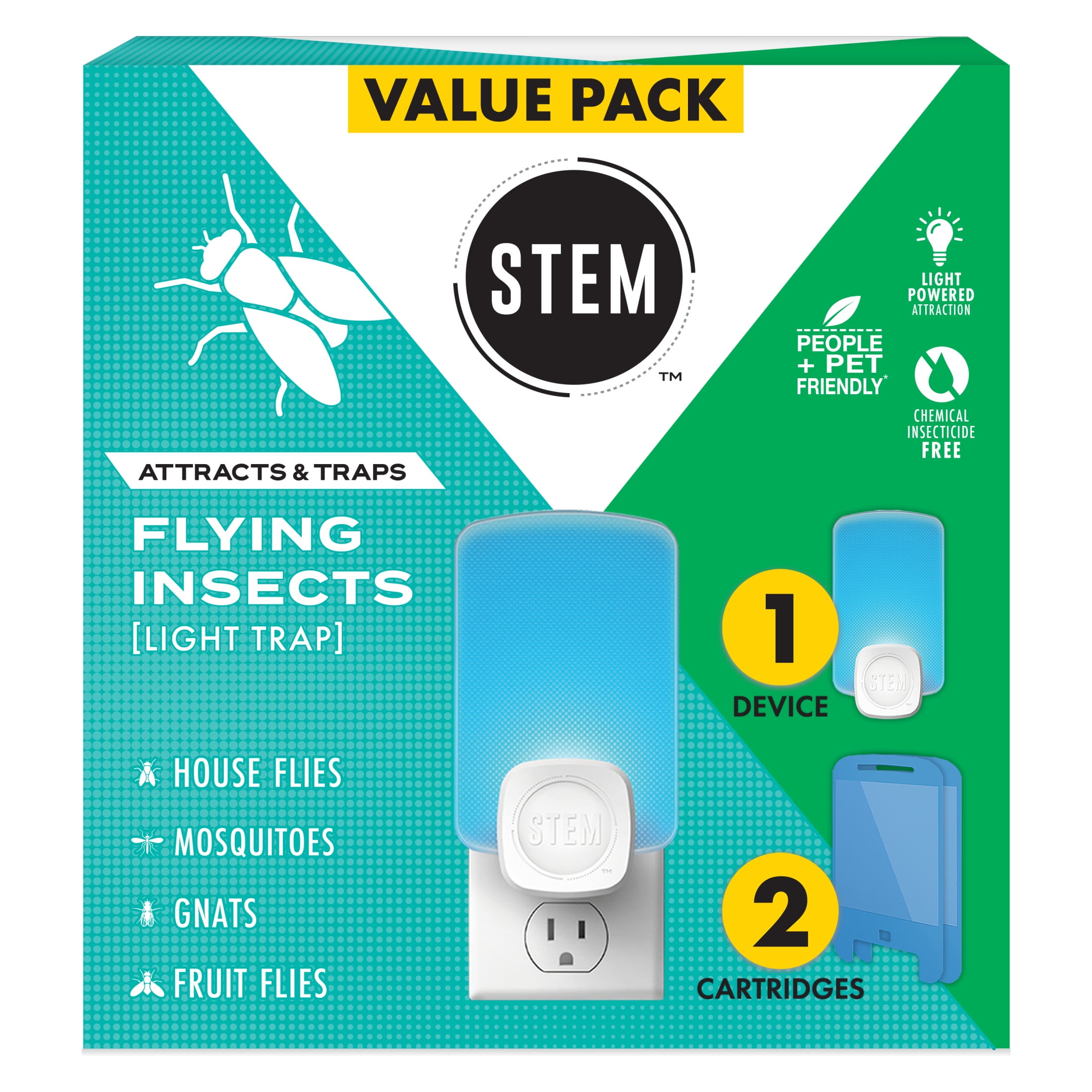 Stem Flying Insect Light Trap, Indoor Pest Control with Sticky Refill Cartridges (Blue, 1 Trap and 2 Cartridges) 6duv5