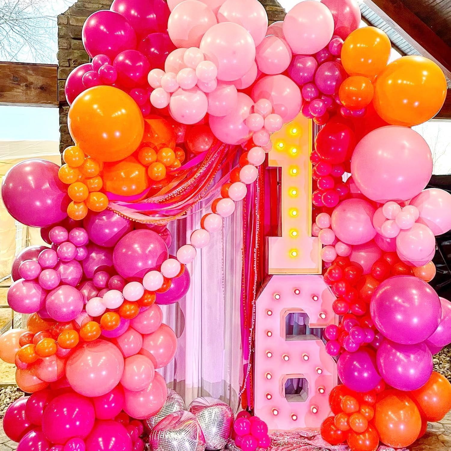 Generic Balloon Garland Arch Kit (161 Pieces, Pink and Orange, 18 in to 5 in Assorted Sizes) twmaz