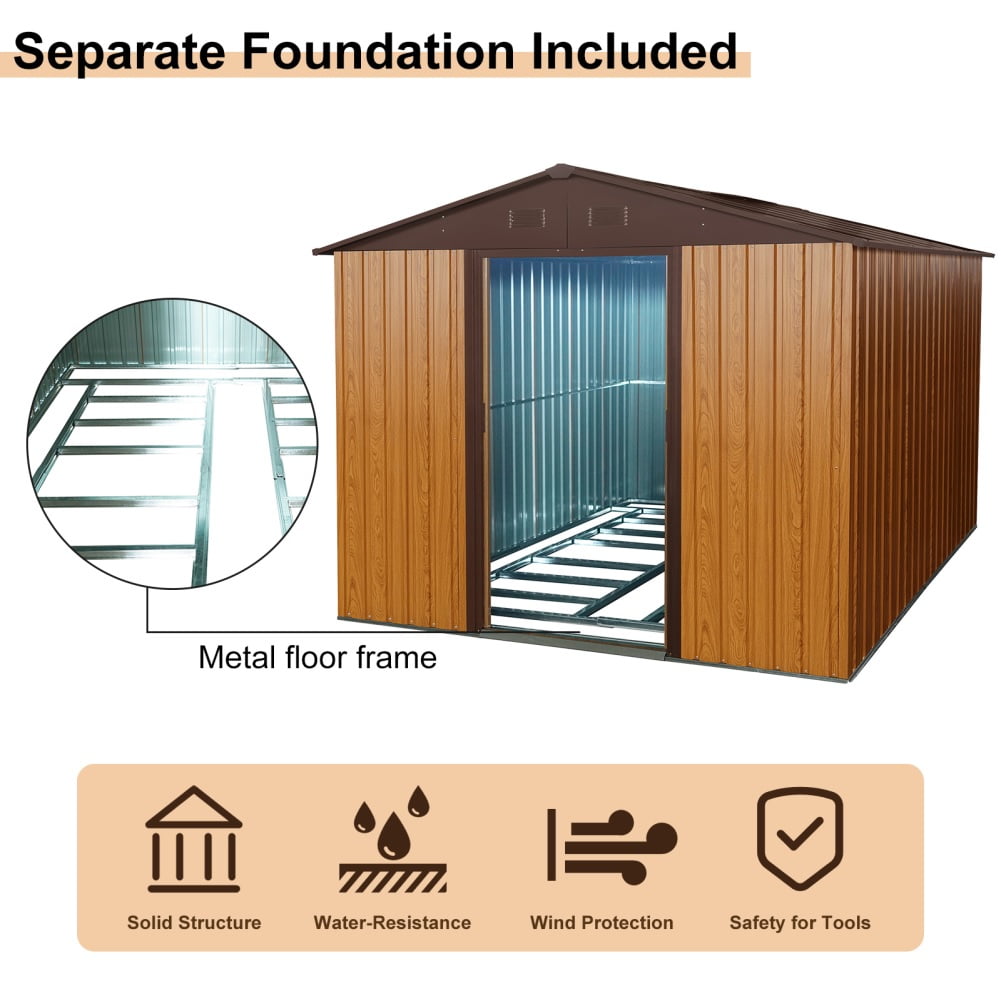 Broadfashion Steel Outdoor Storage Shed, Waterproof Garden Tool Shed with Lockable Sliding Door (8 ft x 10 ft) 4gkaa