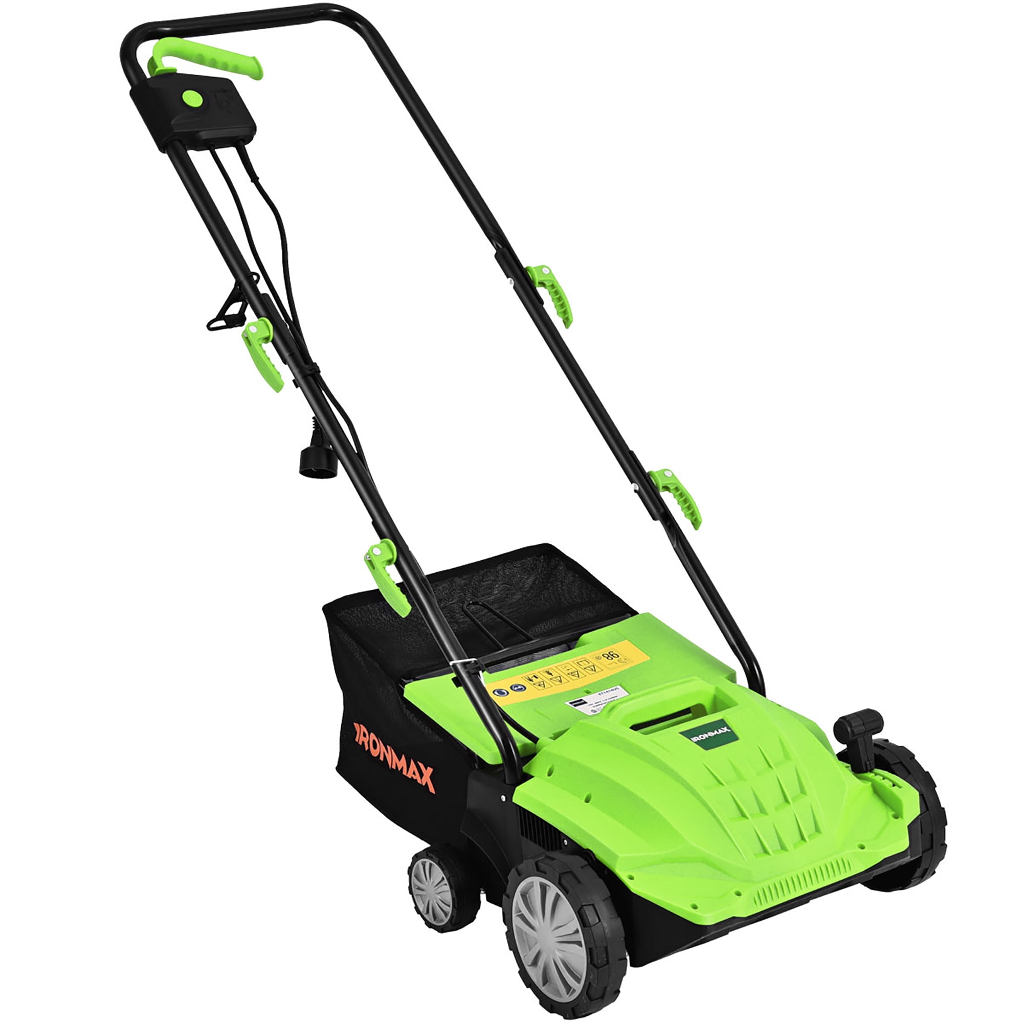 Costway 13-inch 12A Corded Electric Lawn Dethatcher and Scarifier with 11-Gallon Collection Bag (Green) jhsyi