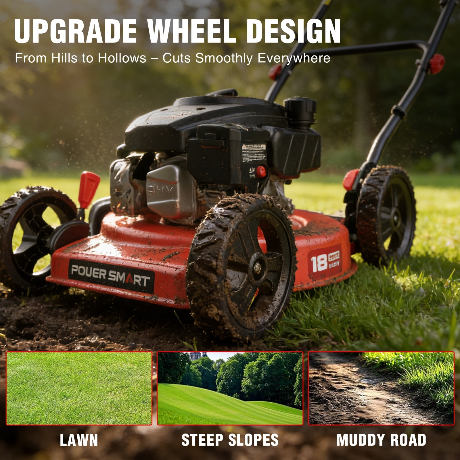 PowerSmart 18 in 144cc Gas Lawn Mower, Push Mower with 5-Position Height Adjustment and Foldable Steel Deck (18 in) cr1h8