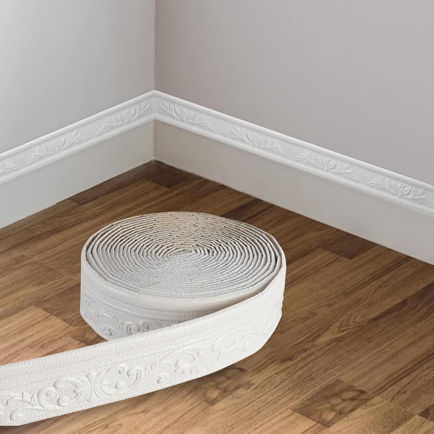 Kvago 3D Flexible Foam Wall Molding Trim, Self-Adhesive Decorative Baseboard Border for Home DIY (White, 3 in x 32 ft) obl5o