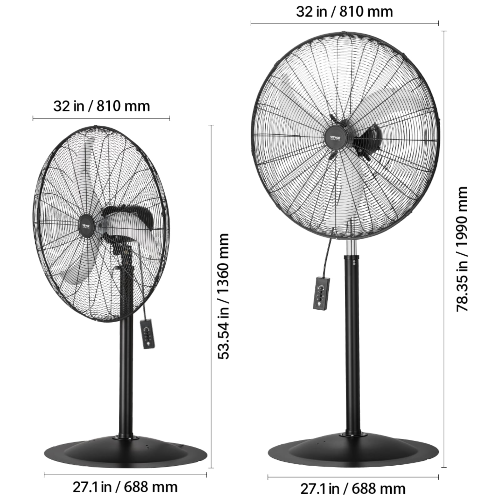 VEVOR Industrial Pedestal Fan, 30 Inch Oscillating Standing Fan with 3-Speed Control and Adjustable Height (Black, 30 in) ccp71