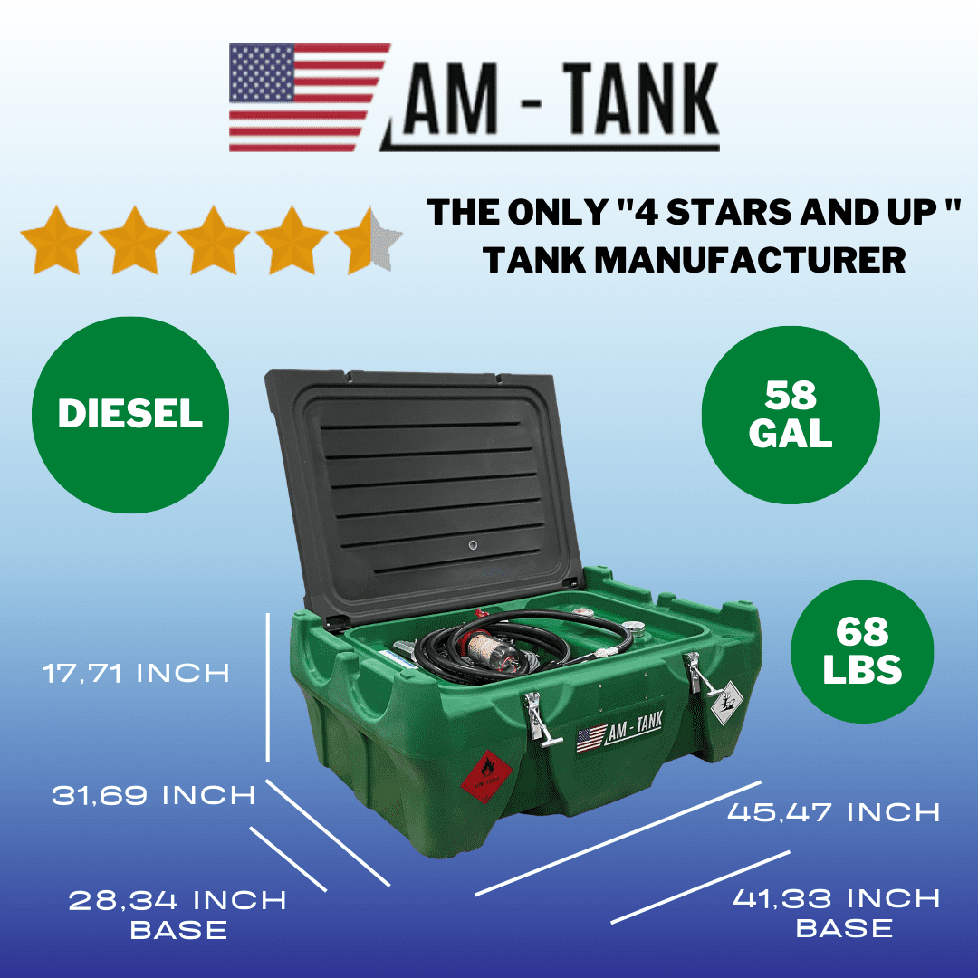 AM-Tank Portable Diesel Transfer Tank with 12V Pump and Auto-Nozzle (58 Gallon, 13 ft Hose) i03mw