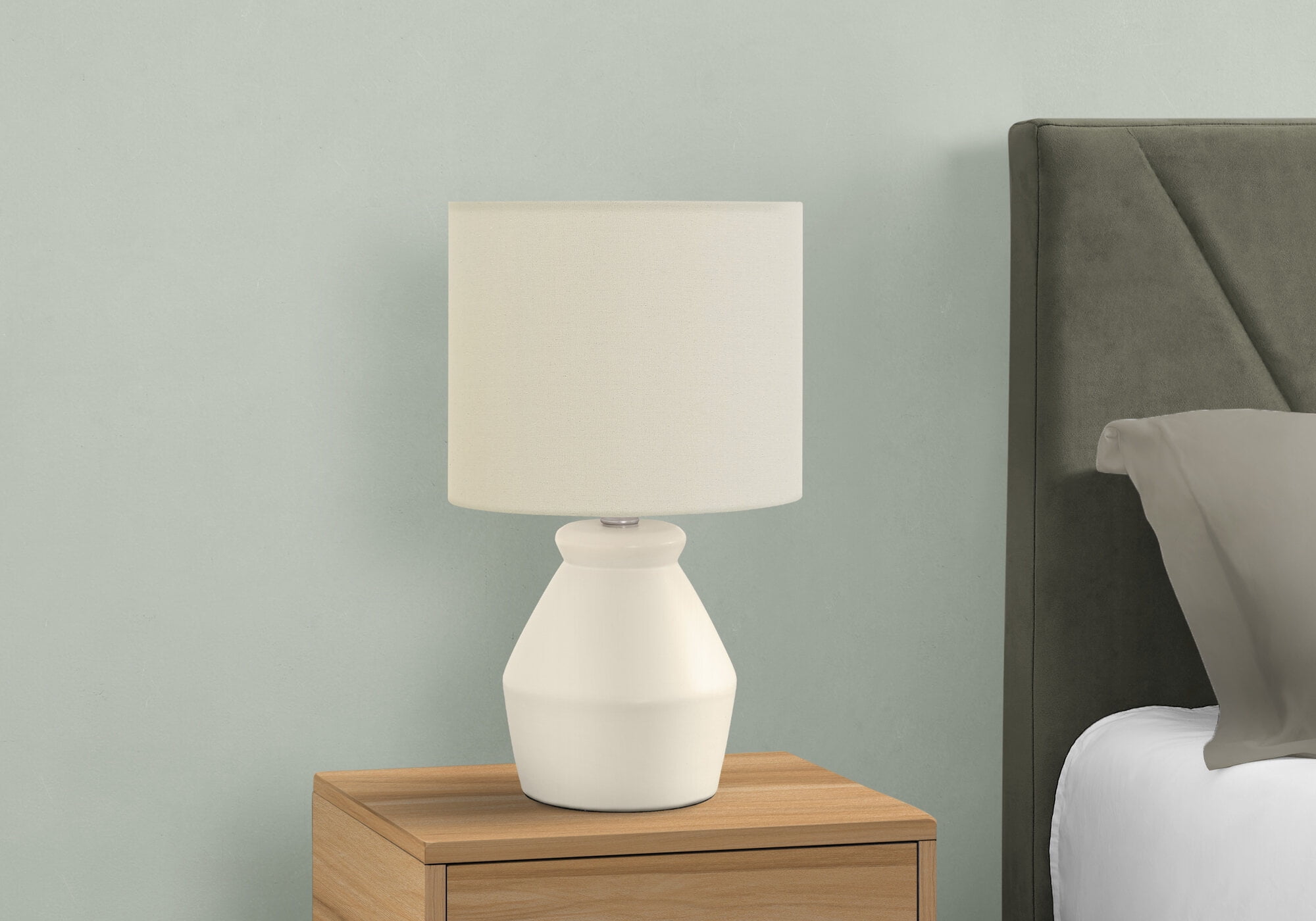 PuppyCheer Ceramic Table Lamp Modern Bedside Lighting with Ivory Linen Shade (Cream, 16.5 in) tlif5