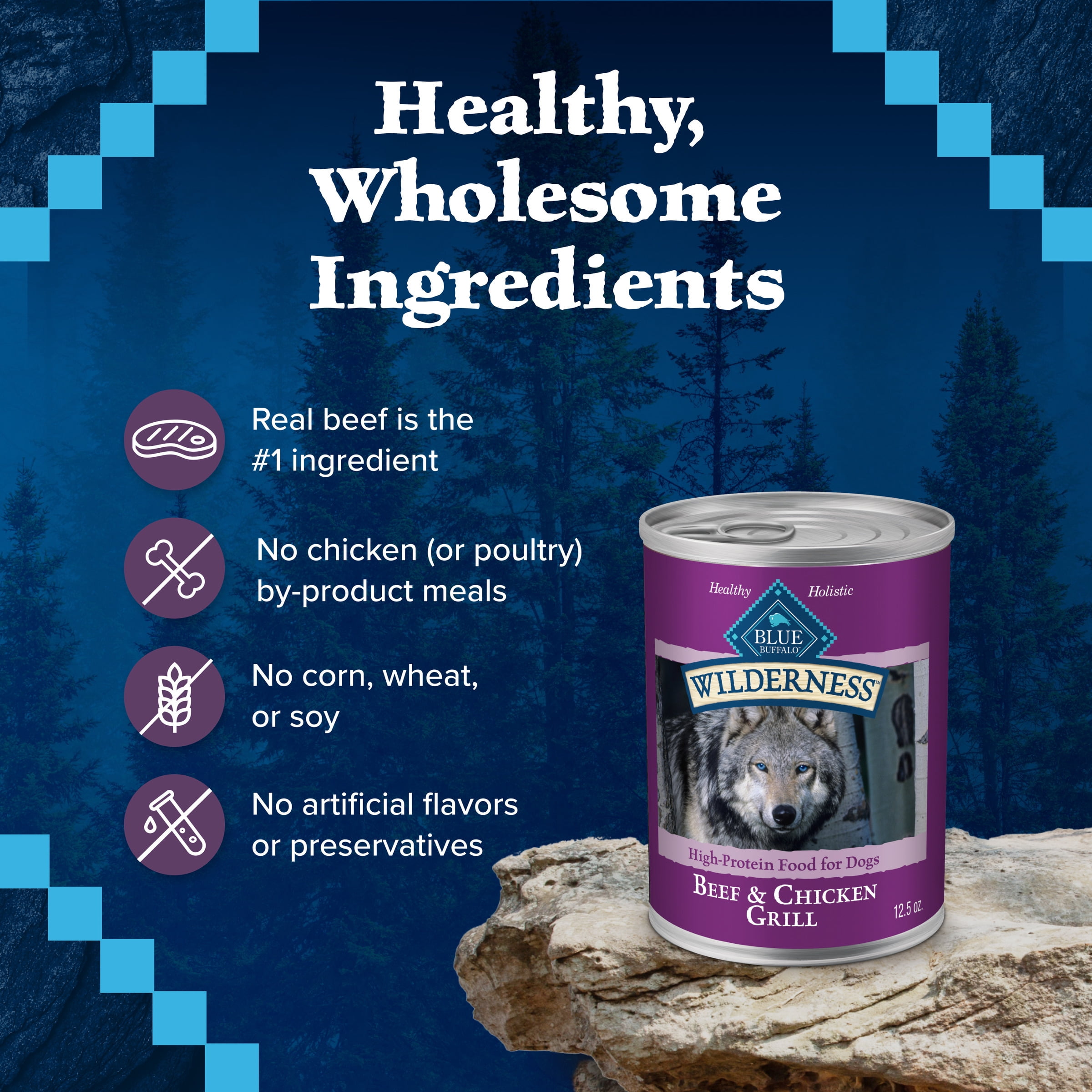 Blue Buffalo Wilderness High Protein Beef and Chicken Grain-Free Adult Dog Food (12.5 oz) 22uvn