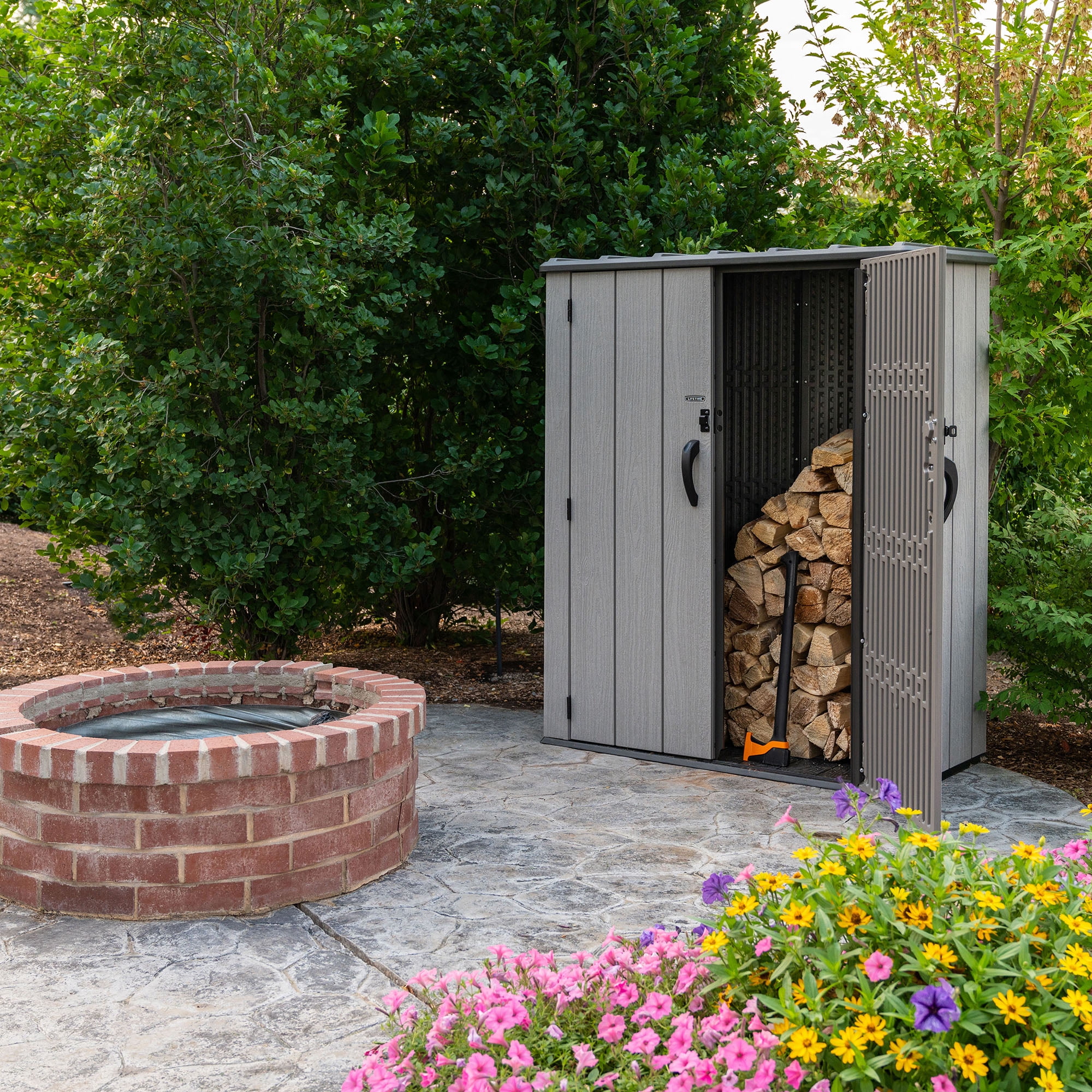 Lifetime Vertical Outdoor Storage Shed, Weather-Resistant Polyethylene Garden Organizer (Gray, 53 cubic feet) s1c6d