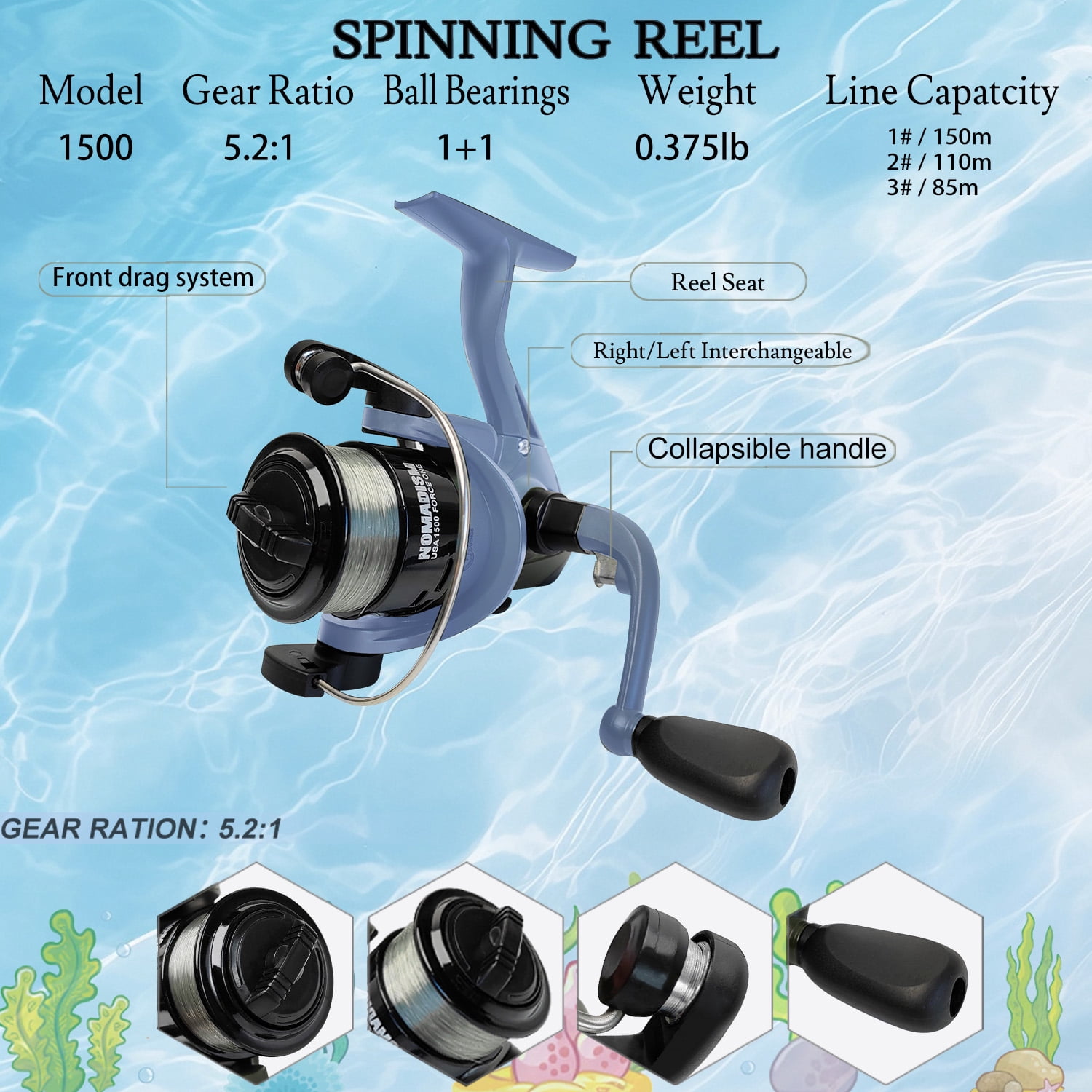 OUTGOO Kids Fishing Pole, Telescopic Fishing Rod and Reel Combo Kit with Tackle Box (Blue, 5.41 ft) viu8m