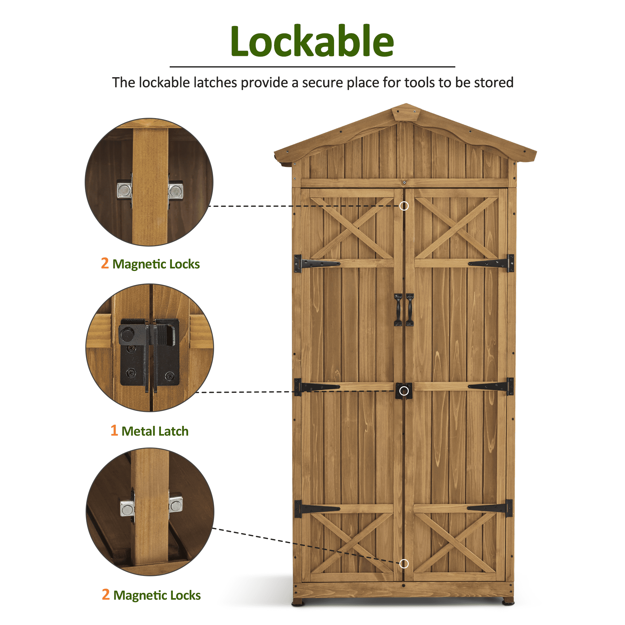 MCombo Outdoor Storage Cabinet, Lockable Wooden Tool Shed with Waterproof Asphalt Roof and Removable Shelves (Natural Wood, 75.8 in) z4llx