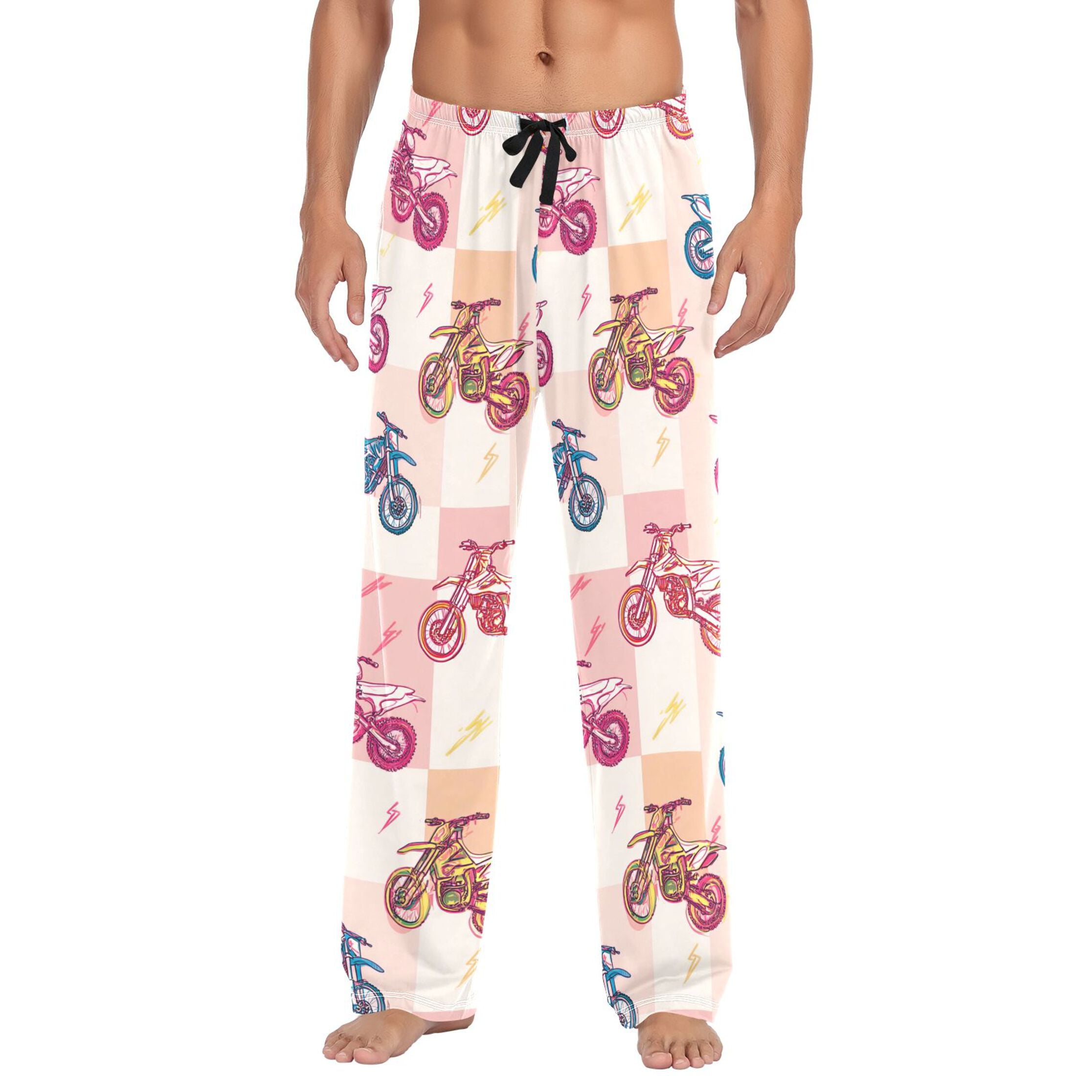 MNSRUU Men's Motocross Pajama Pants Cotton Loose Fit Sleepwear with Pockets (Multicolor, XL) 12h4b