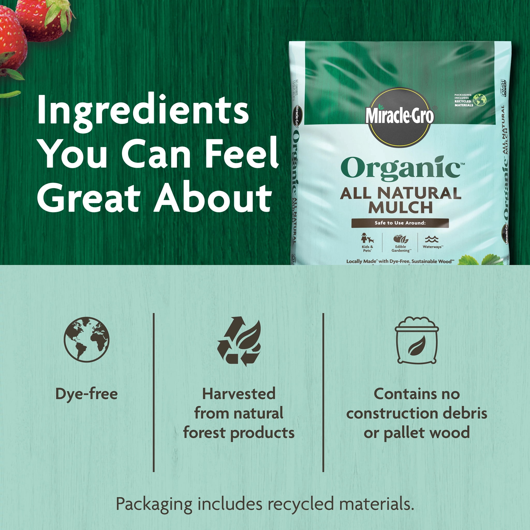 Miracle-Gro Organic All Natural Mulch for Gardening and Landscaping (Brown, 1.5 cu. ft.) 5f1uc
