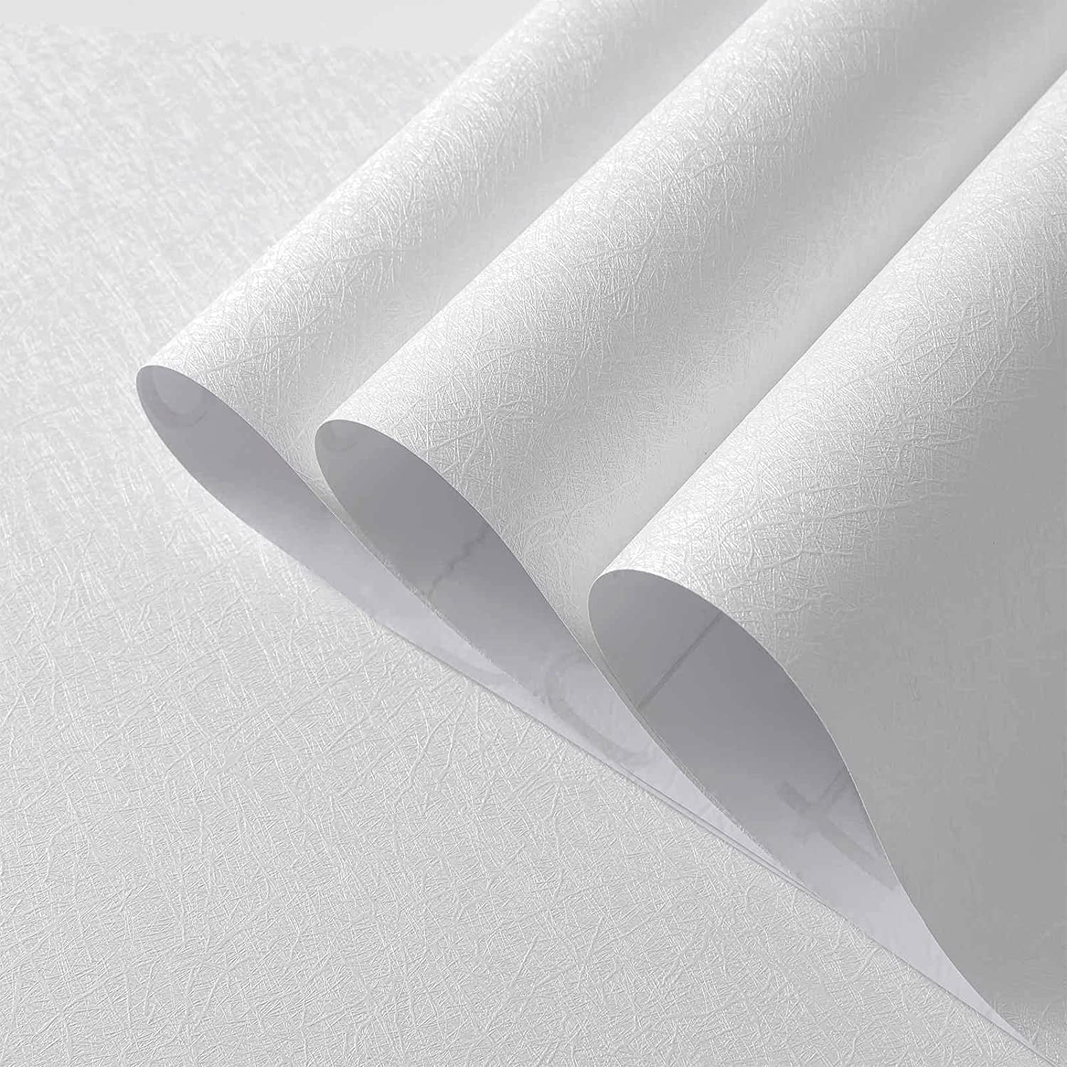 Abyssaly Peel and Stick Wallpaper, Textured Vinyl Contact Paper for Furniture and Walls (White, 15.7 in x 118 in) 3wrdi