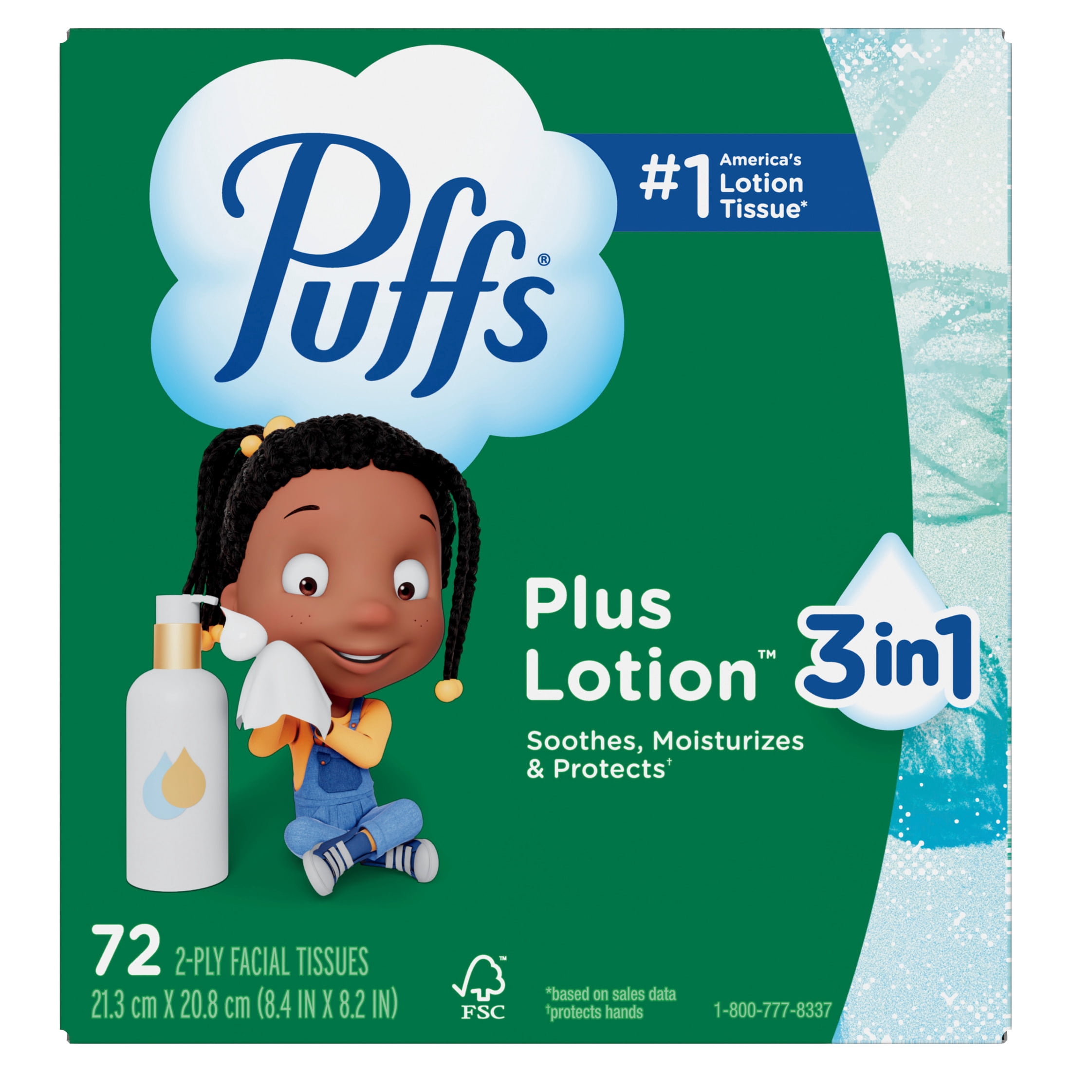 Puffs Plus Lotion Facial Tissue, Soothing 2-Ply Paper Tissues (1 Mega Cube, 72 Count) dlcsa