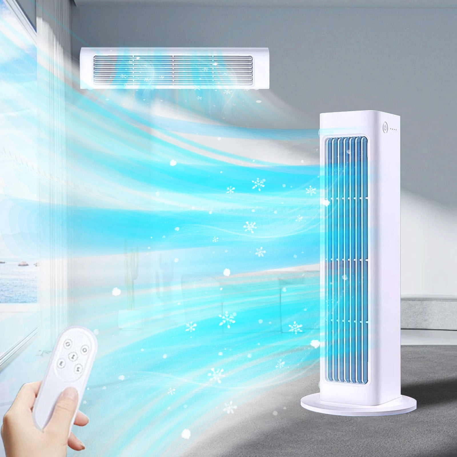 Exhoden Portable Bladeless Tower Fan, Quiet Cooling Floor Fan for Bedroom and Home (White, 36 in) 4vcs3