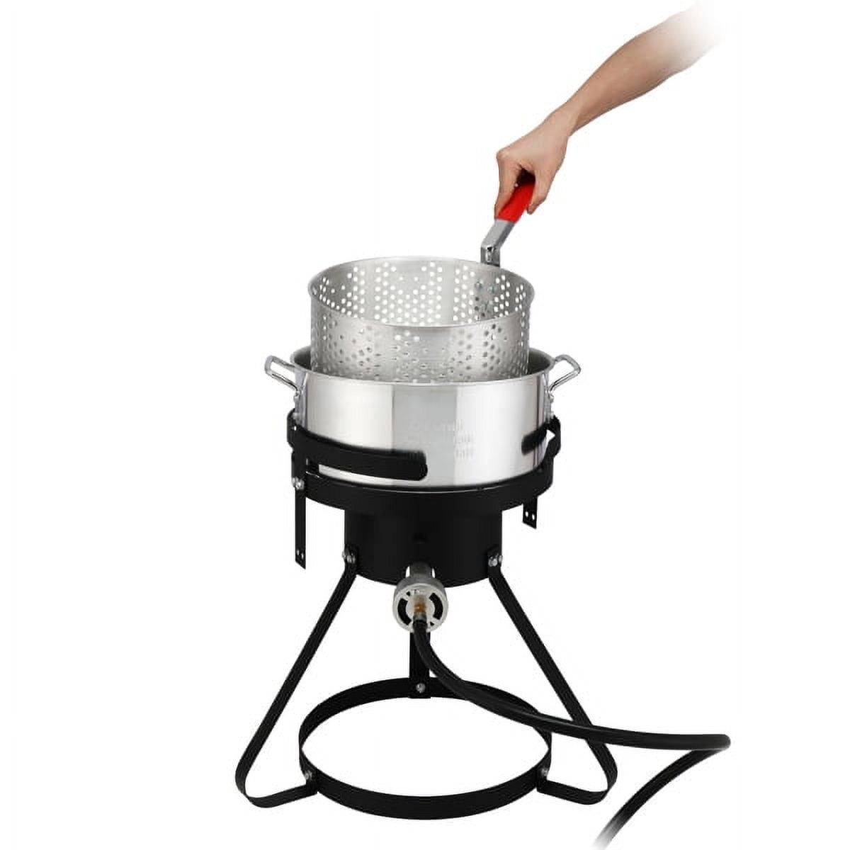 AMEEL Outdoor Gas Fryer Cooking Station with 30qt and 10qt Pots (Black, 13 in x 32 in) o1q1e
