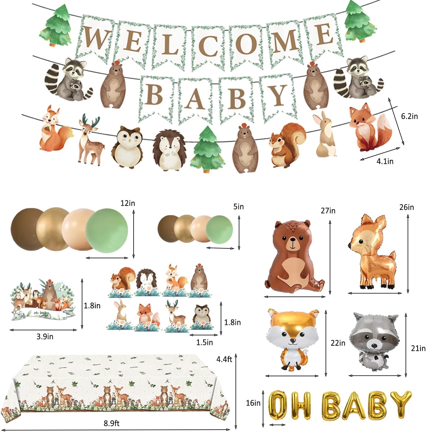 Finypa Woodland Animal Baby Shower Decoration Set (128 Pieces) lgtew