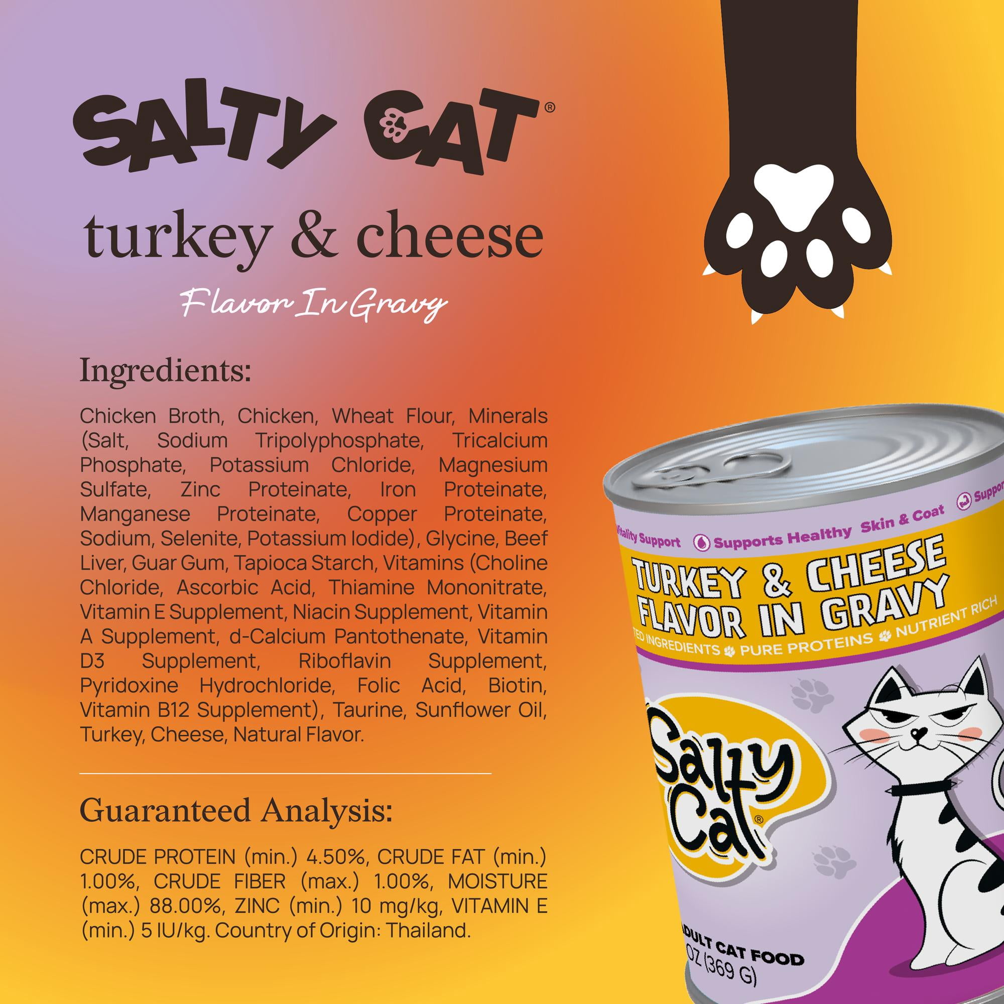 Salty Cat Turkey and Cheese Flavor Wet Cat Food in Gravy (6 Pack, 13 oz) xeh1b