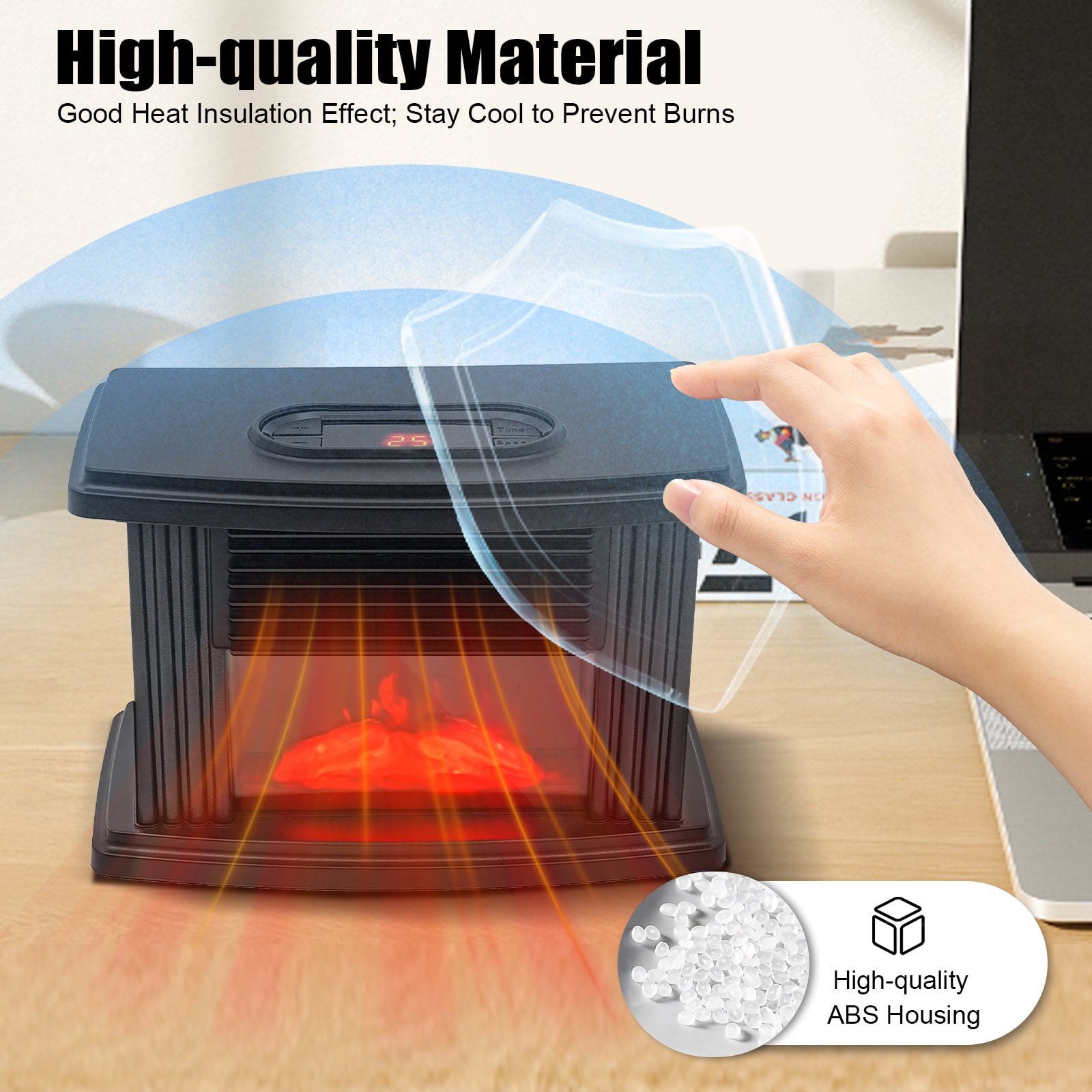 TOOL1SHOoo Electric Fireplace Space Heater, 3D Flame Log Burner, Portable Fast Heating (Black, 1000W) b20fj