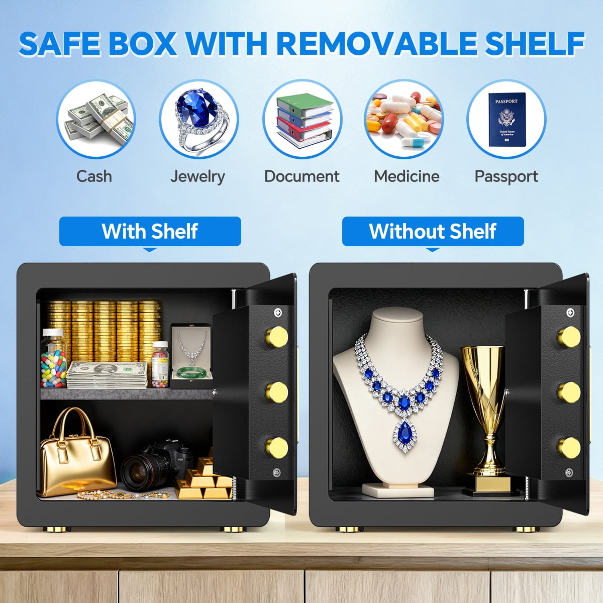 BESAFETY 2.5 Cu ft Digital Home Security Safe Box with Fireproof Bag and Adjustable Shelf (2.5 Cu ft) 3hm82
