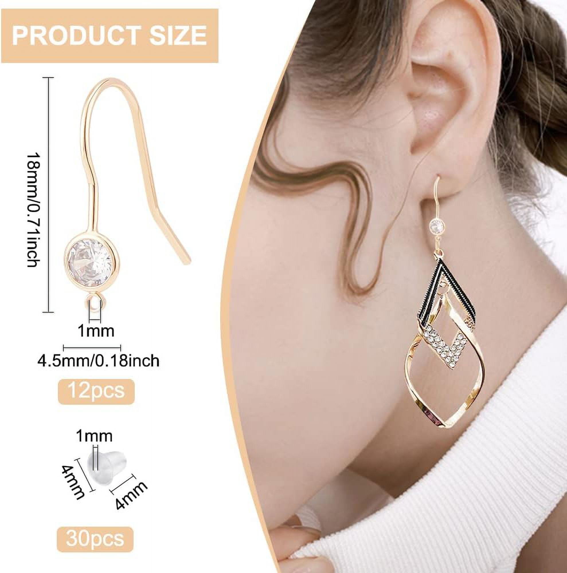 Globleland 18K Gold Plated Earring Hooks with Cubic Zirconia and Ear Nuts (Gold, 42 Piece Set) 0fqen