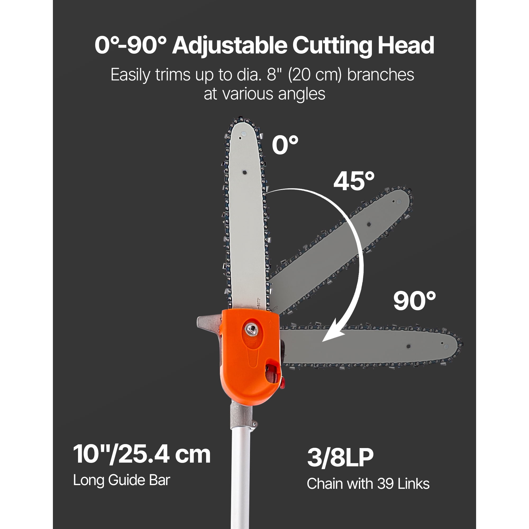 KFFKFF Gas-Powered Pole Saw, 43CC 2-Stroke Engine, 12-Inch Bar, Adjustable Head, Extendable Reach (Black, 7.1-12 ft) i6tq8