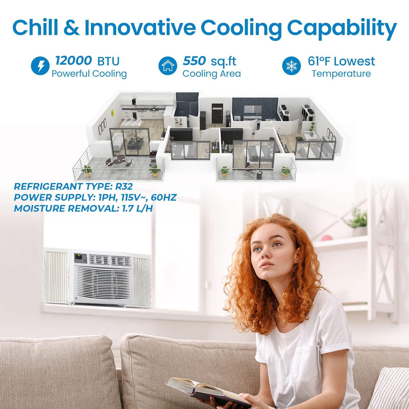 Tropow Window Air Conditioner 10000 BTU Smart AC Unit with WiFi App and Remote Control (White, 450 Sq.Ft) vub5x